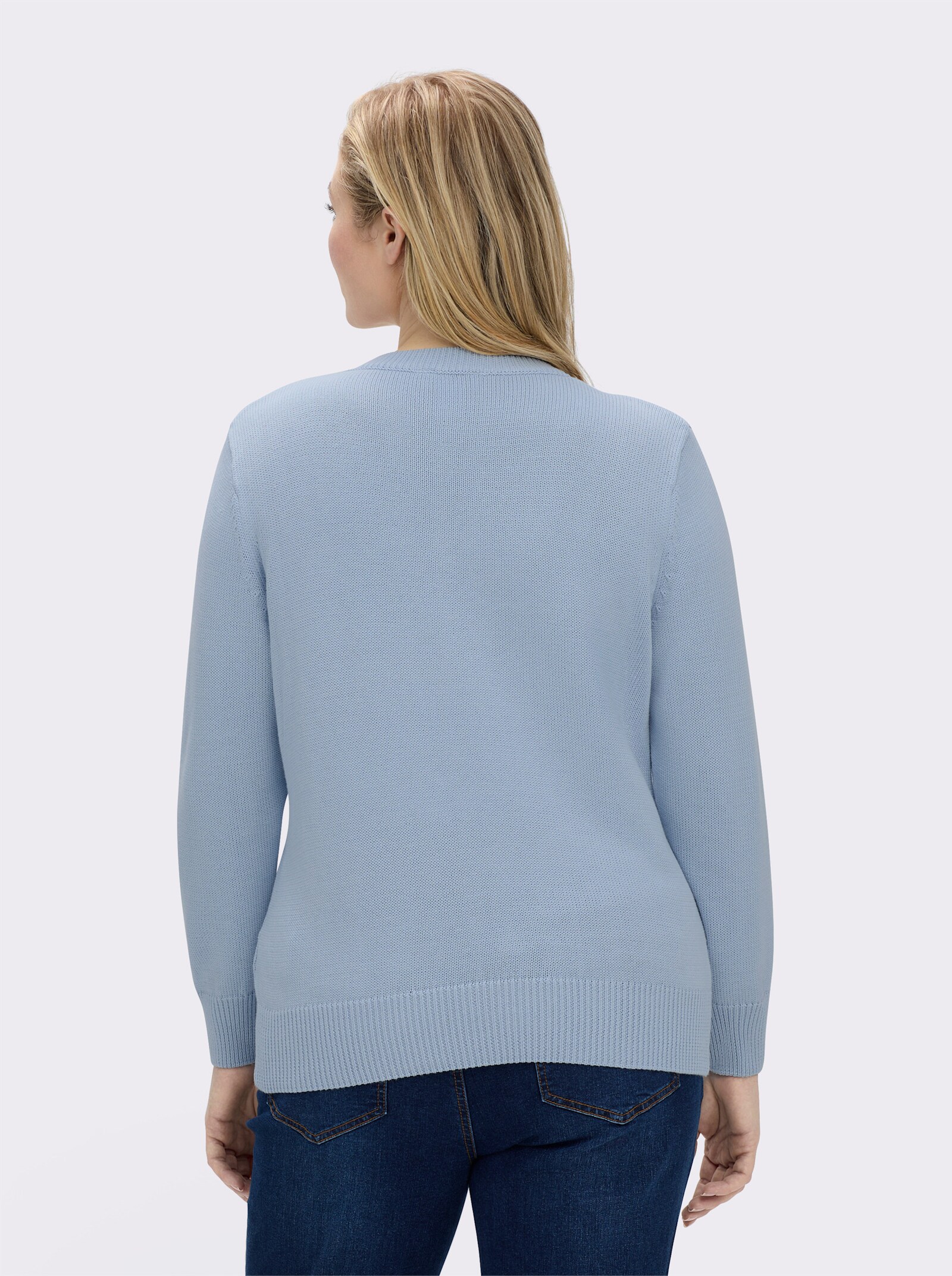 V-Ausschnitt-Pullover mit Baumwolle - eisblau