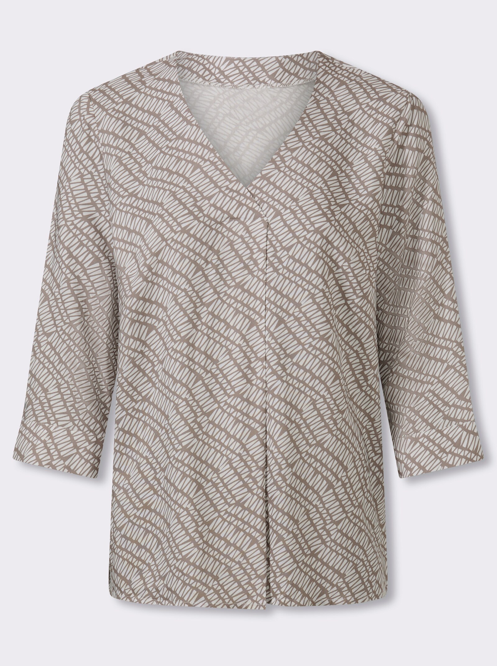 Schlupfbluse mit diagonalem Streifendruck - taupe-ecru-bedruckt