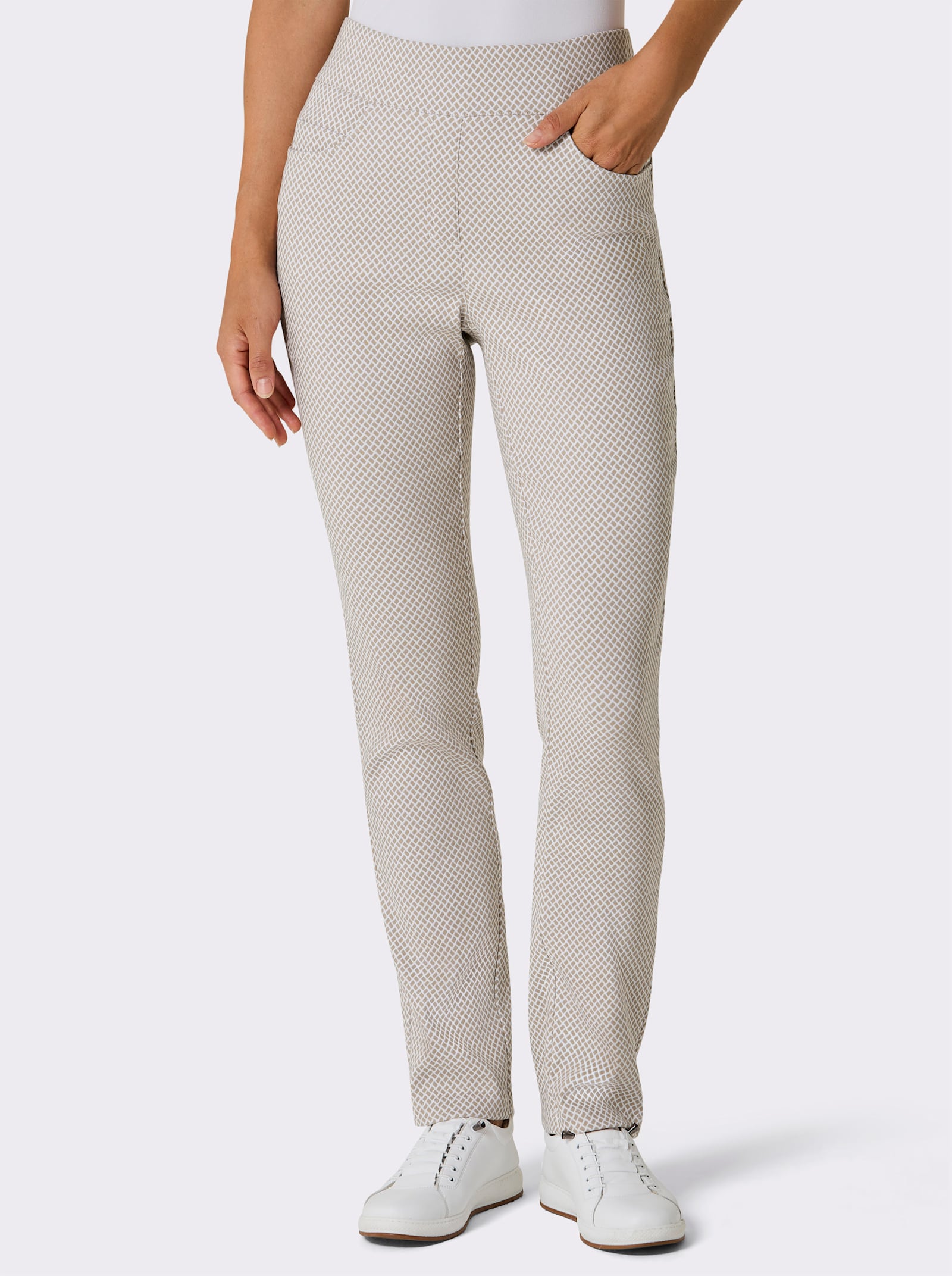 CREATION L PREMIUM Bengalinhose mit Dehnbund - sesam-weiß-gemustert