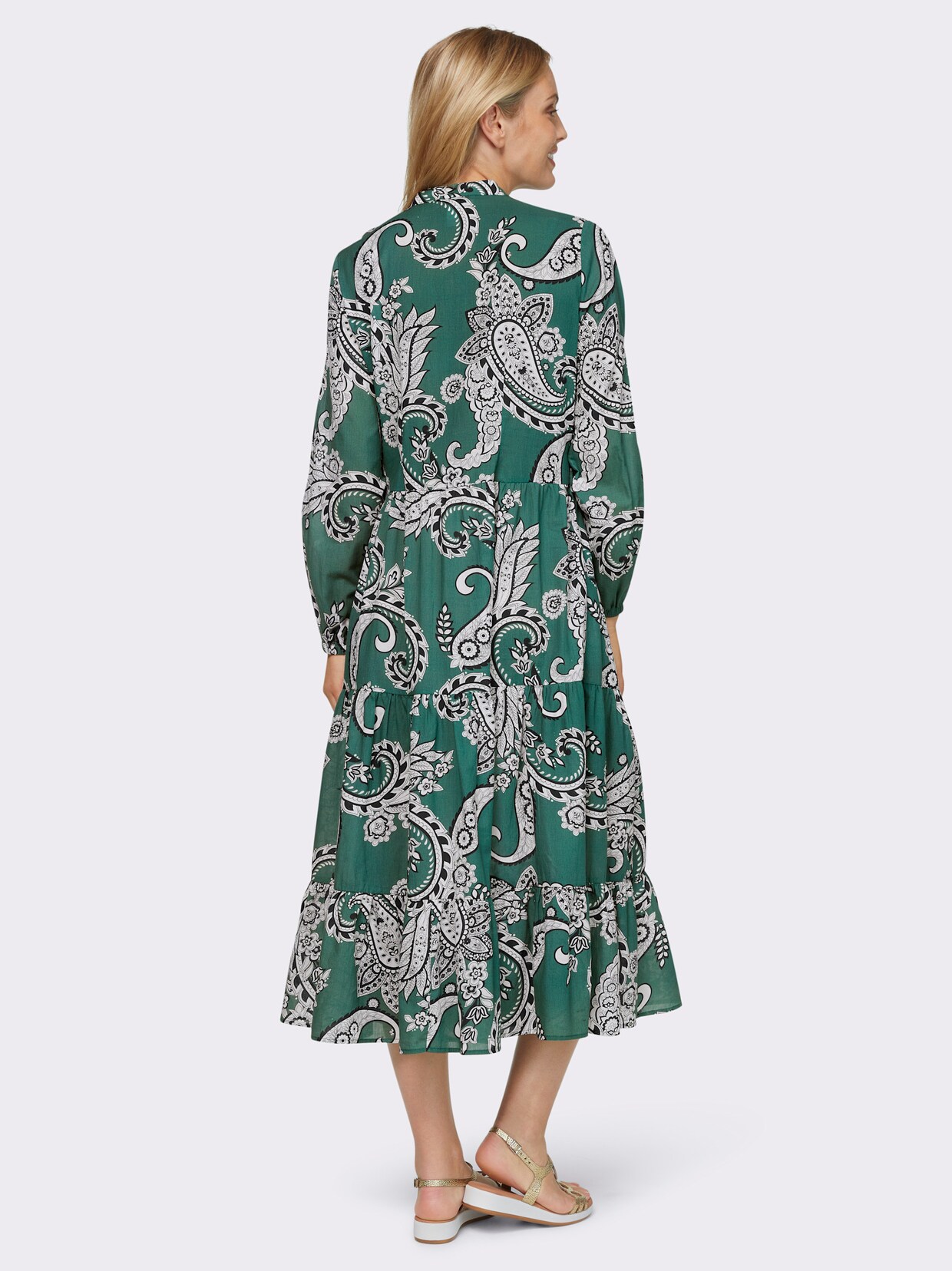 heine Druck-Kleid - smaragd-weiss-bedruckt