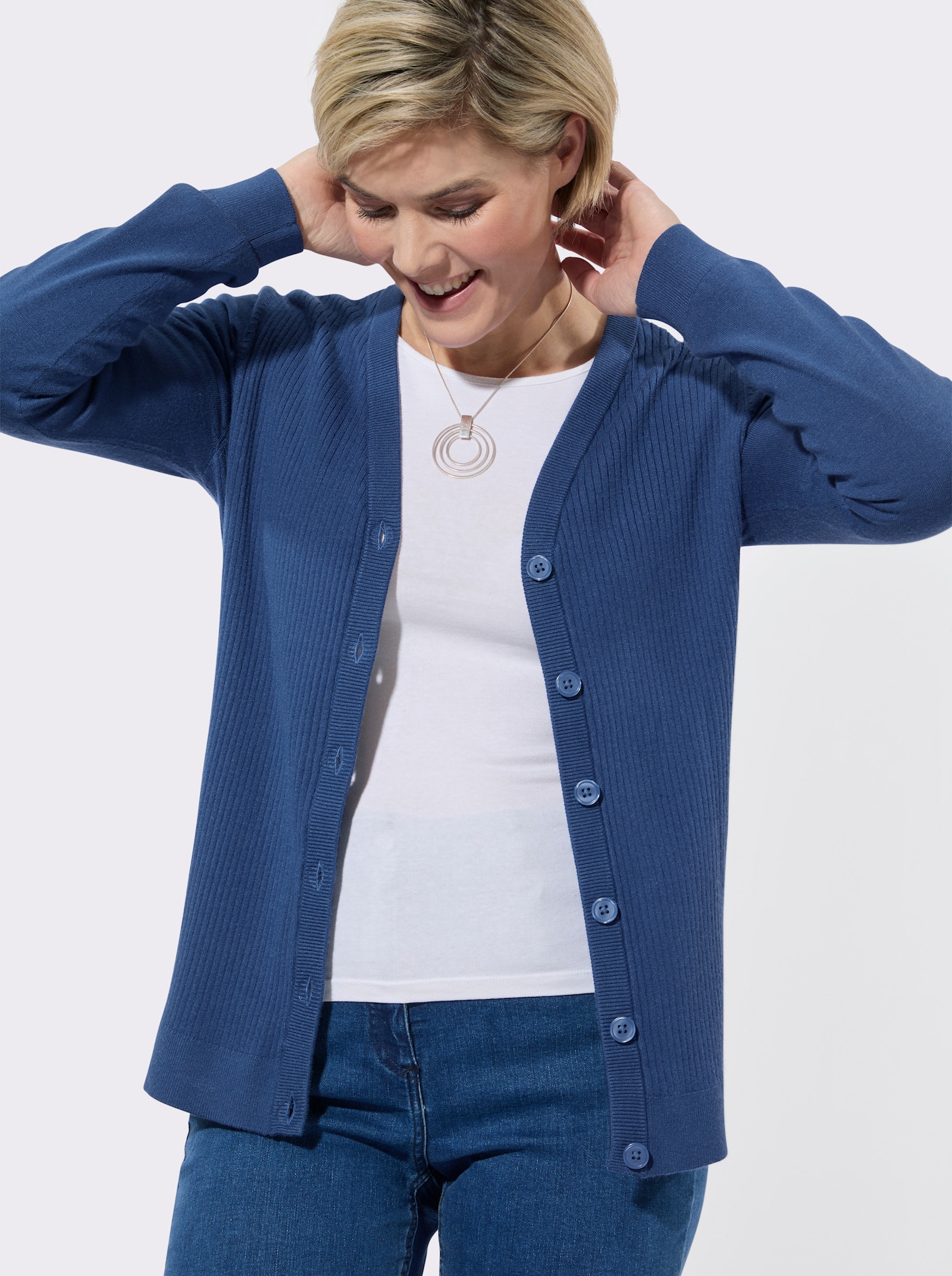 Strickjacke mit V-Ausschnitt - jeansblau