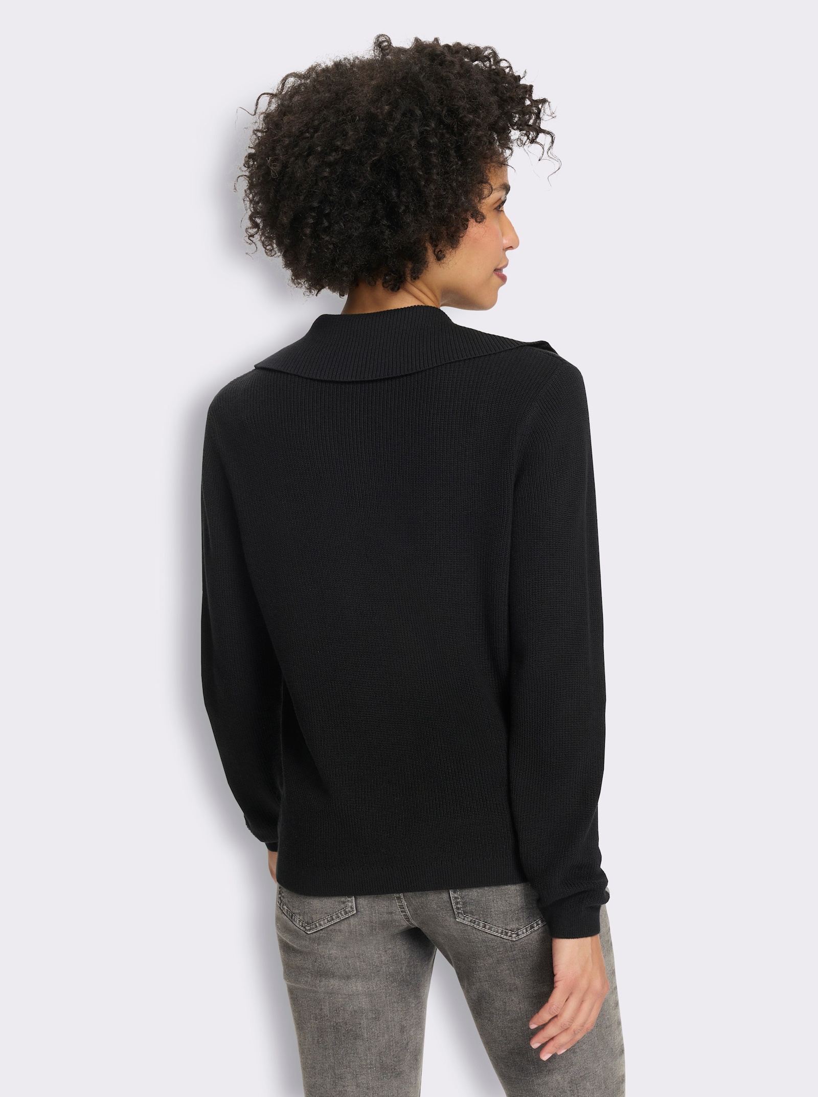 heine Langarm-Pullover mit Umlegekragen - schwarz