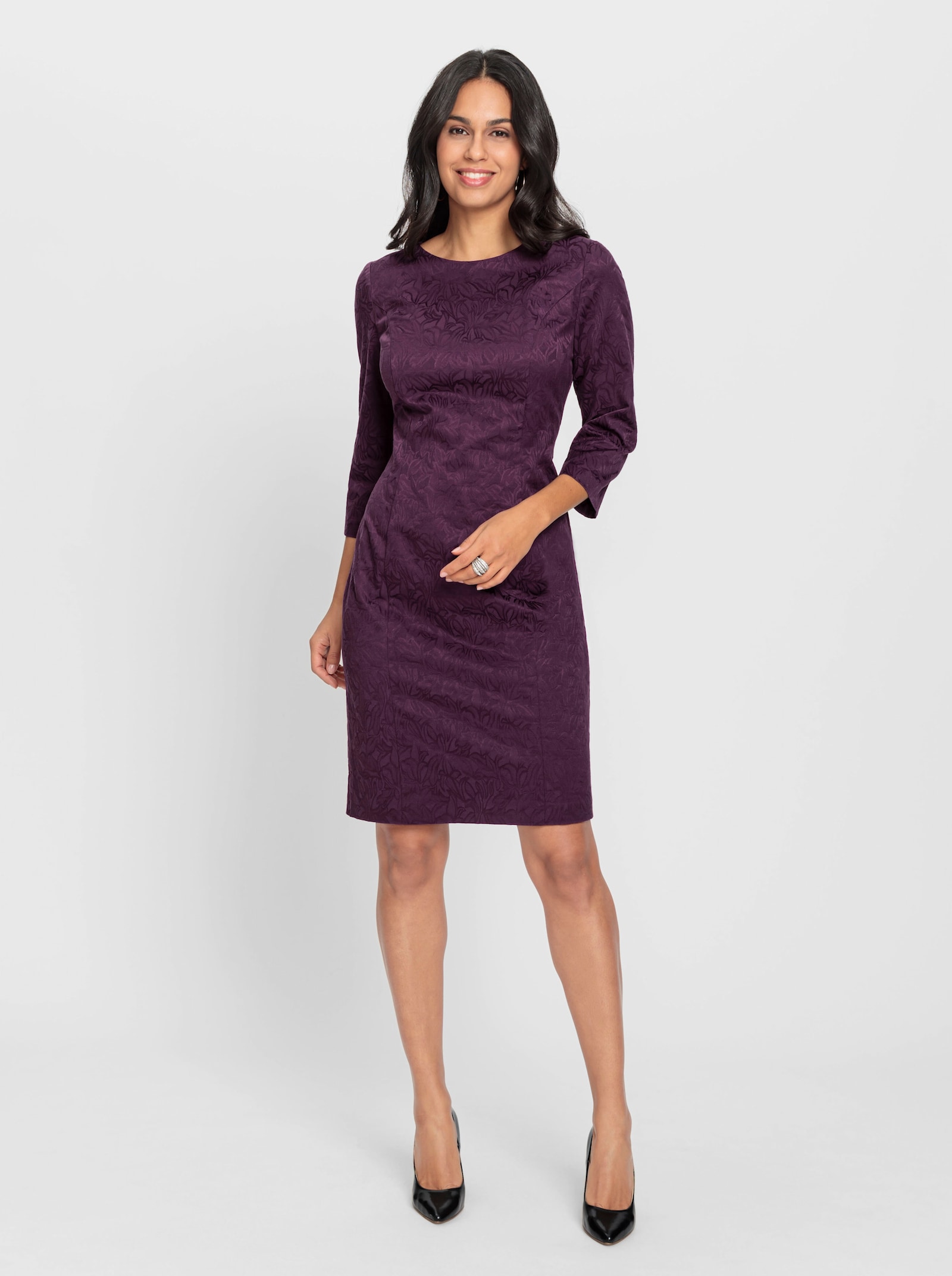 Etuikleid mit Jacquard-Blüten - traube-gemustert