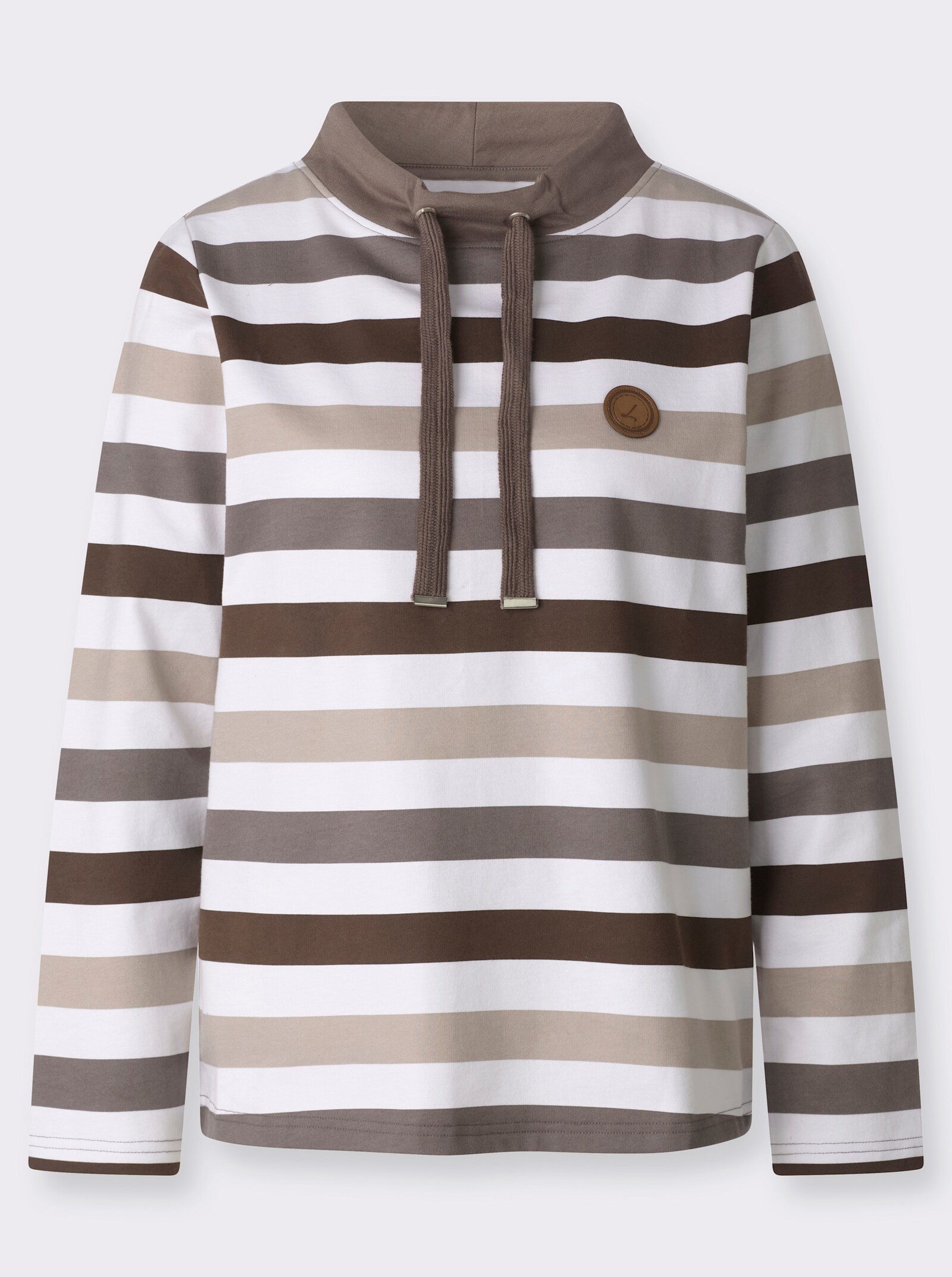 Sweatshirt mit halsfernem Stehkragen - sesam-dunkeltaupe-geringelt