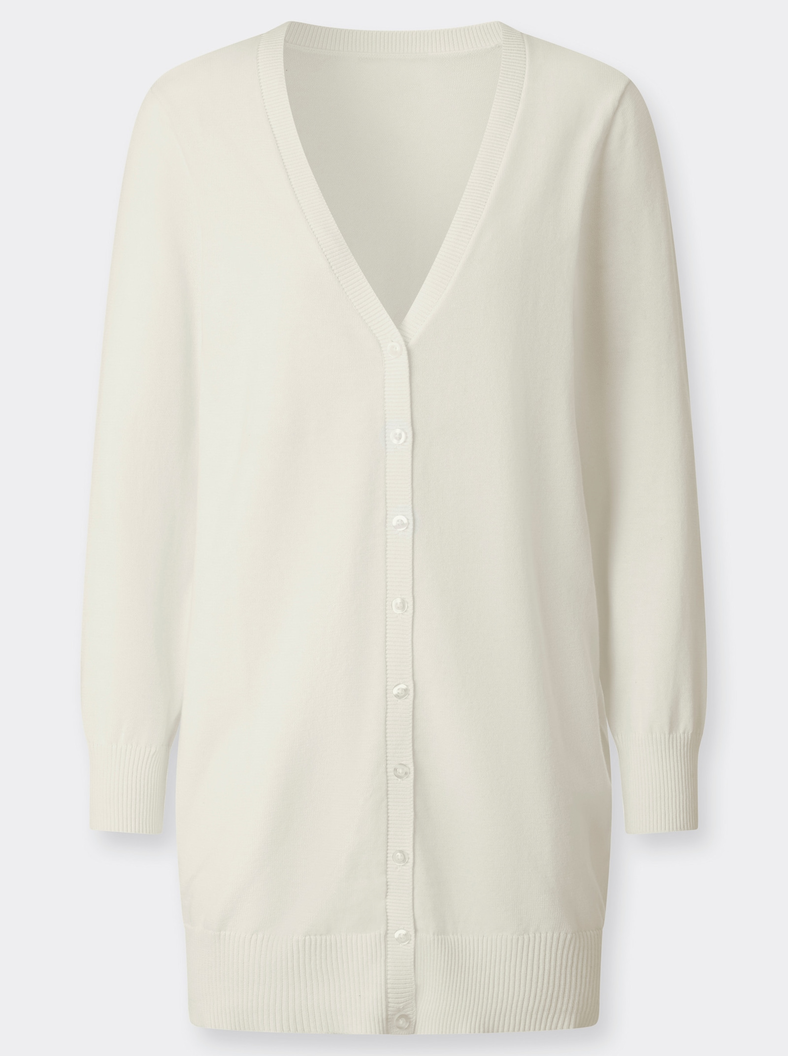 Longstrickjacke mit gerippten Bündchen - ecru