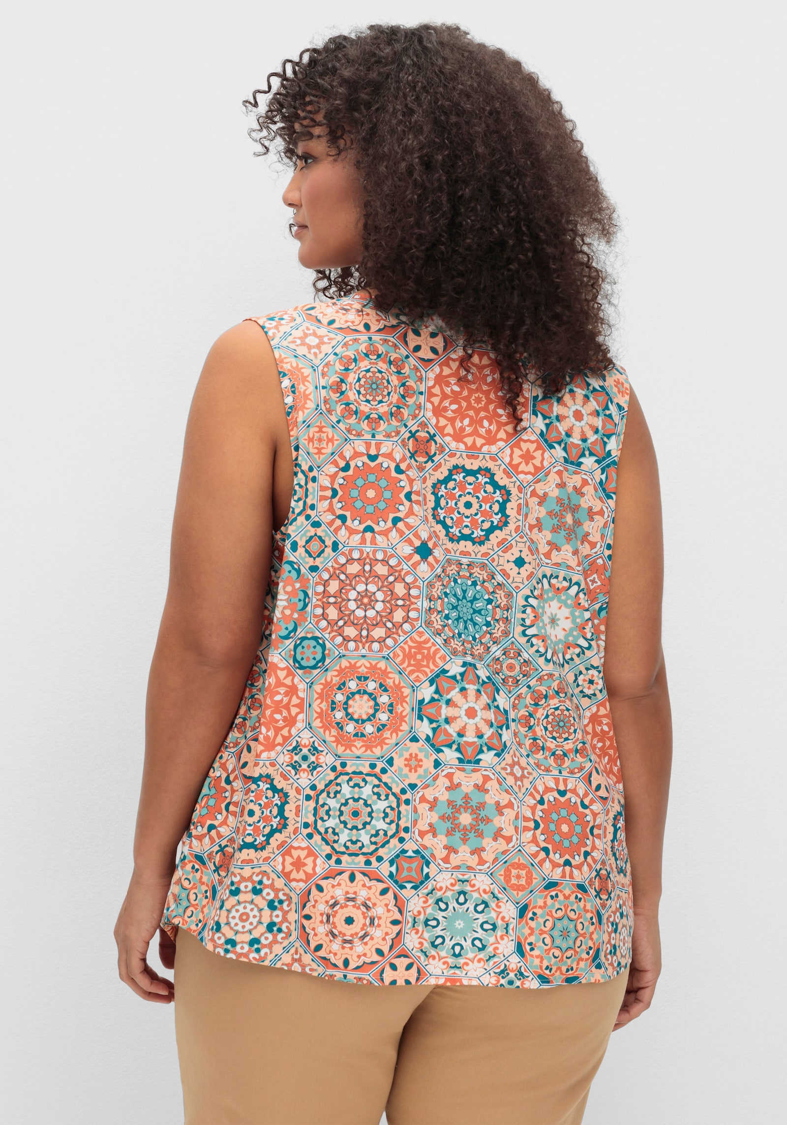 Blusentop in A-Form - apricot-salbei-bedruckt