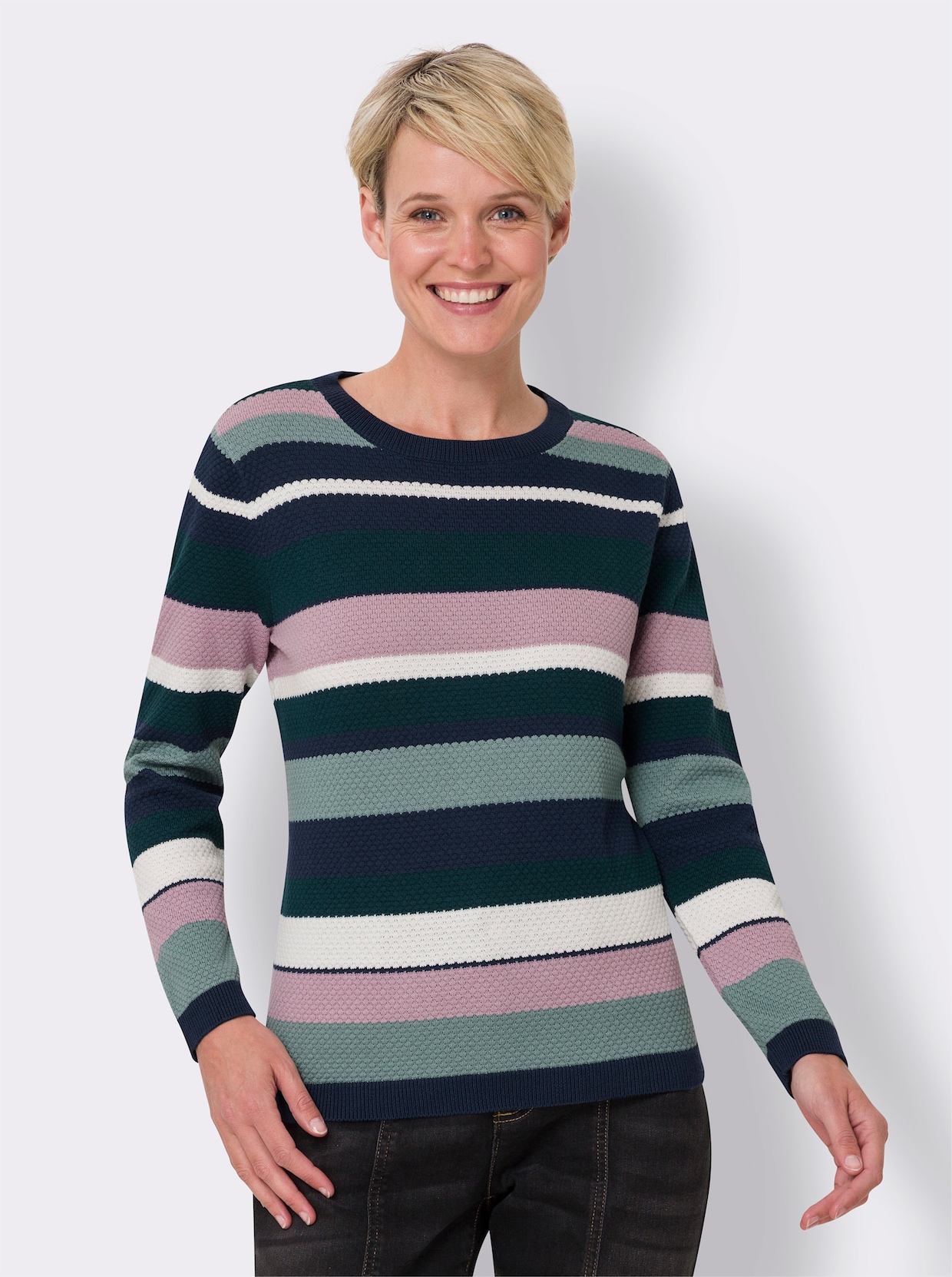 Gestreepte pullover - donkerblauw/mauve gestreept