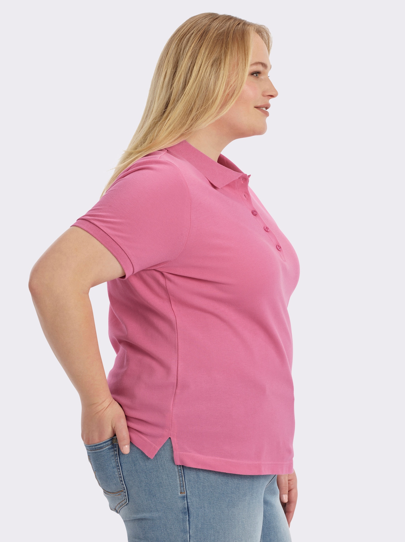 Poloshirt mit Seitenschlitzen - pink