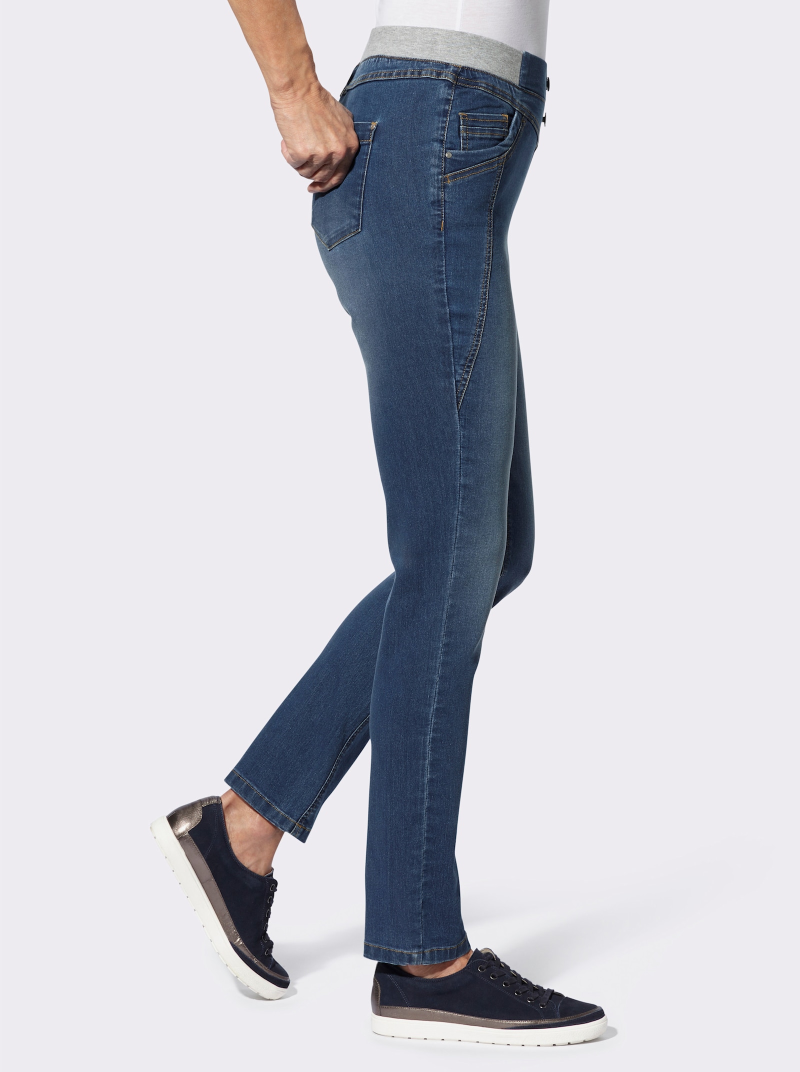 Jeans mit Jersey-Dehnbund - blue-stone-washed