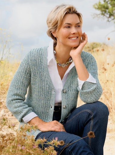 Strickjacke - lindgrün-bleu-meliert