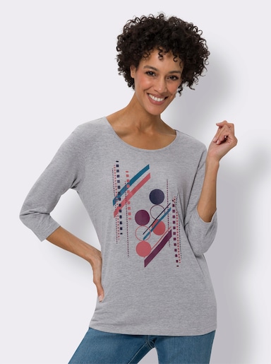 3/4-Arm-Shirt mit Grafik-Motiv - grau-meliert-topas