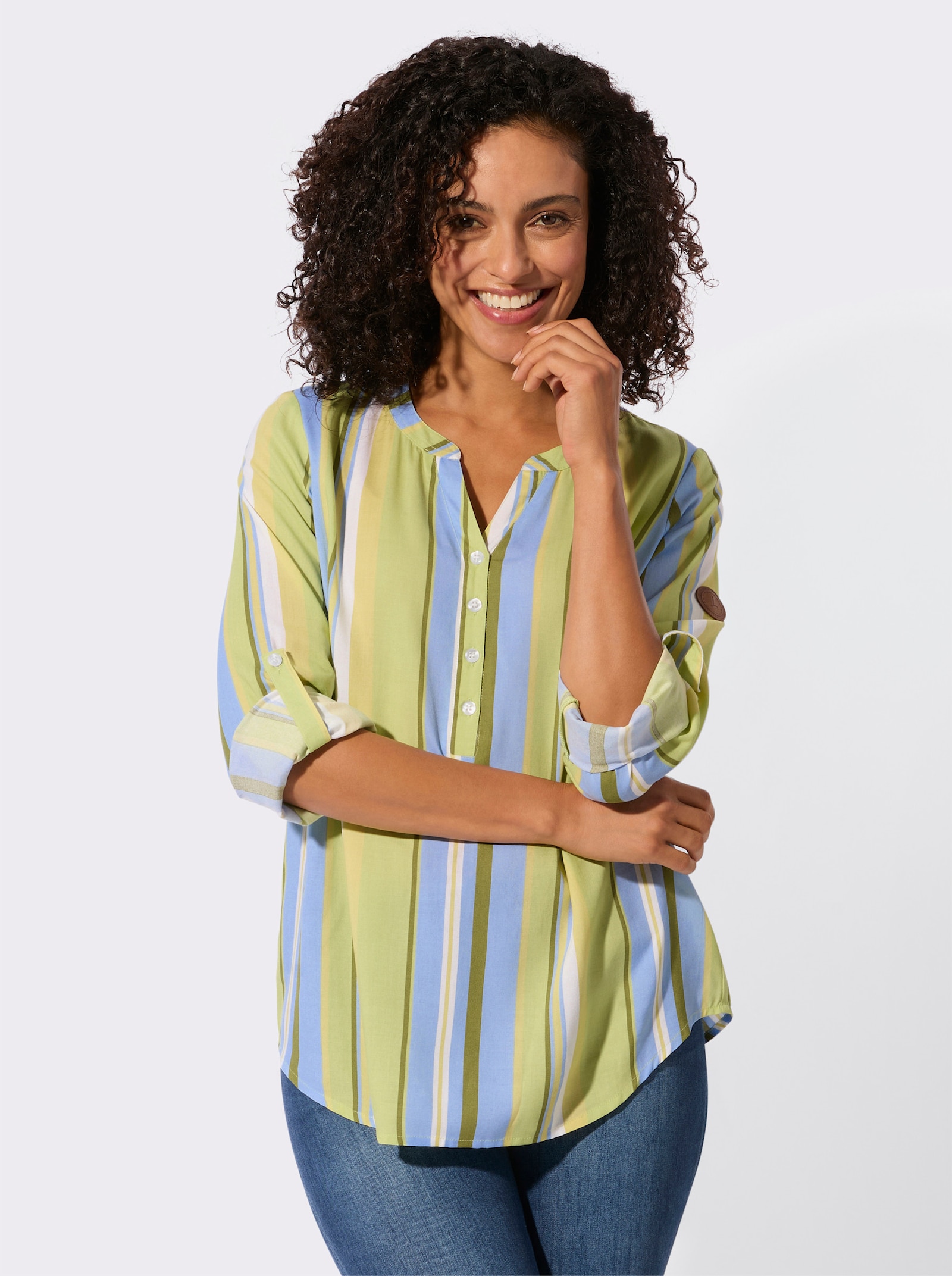 Schlupfbluse im Streifen-Dessin - pistazie-eisblau-gestreift