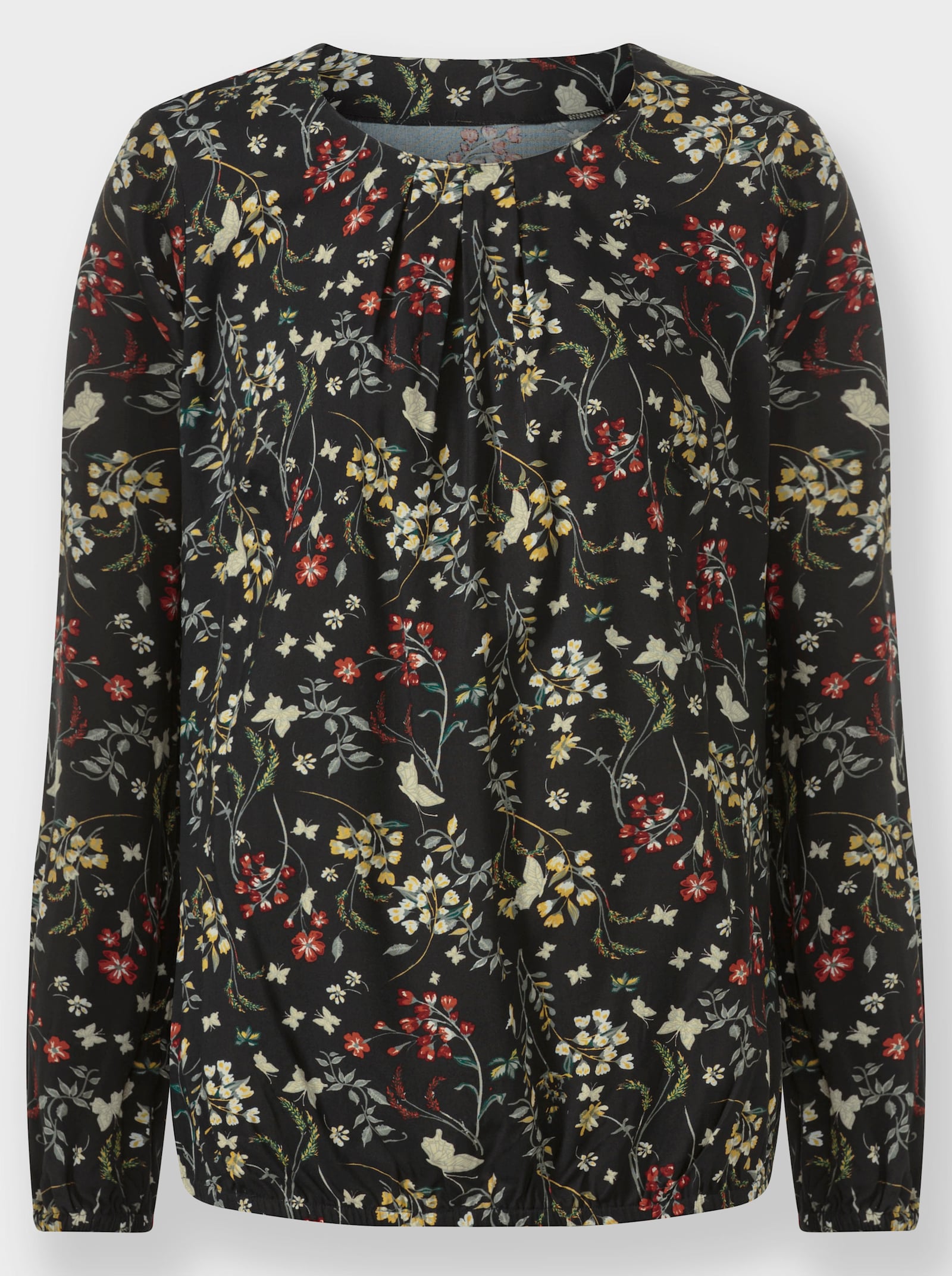 Halenka s dlouhým rukávem z čisté viskózy - černá-okrová-potisk