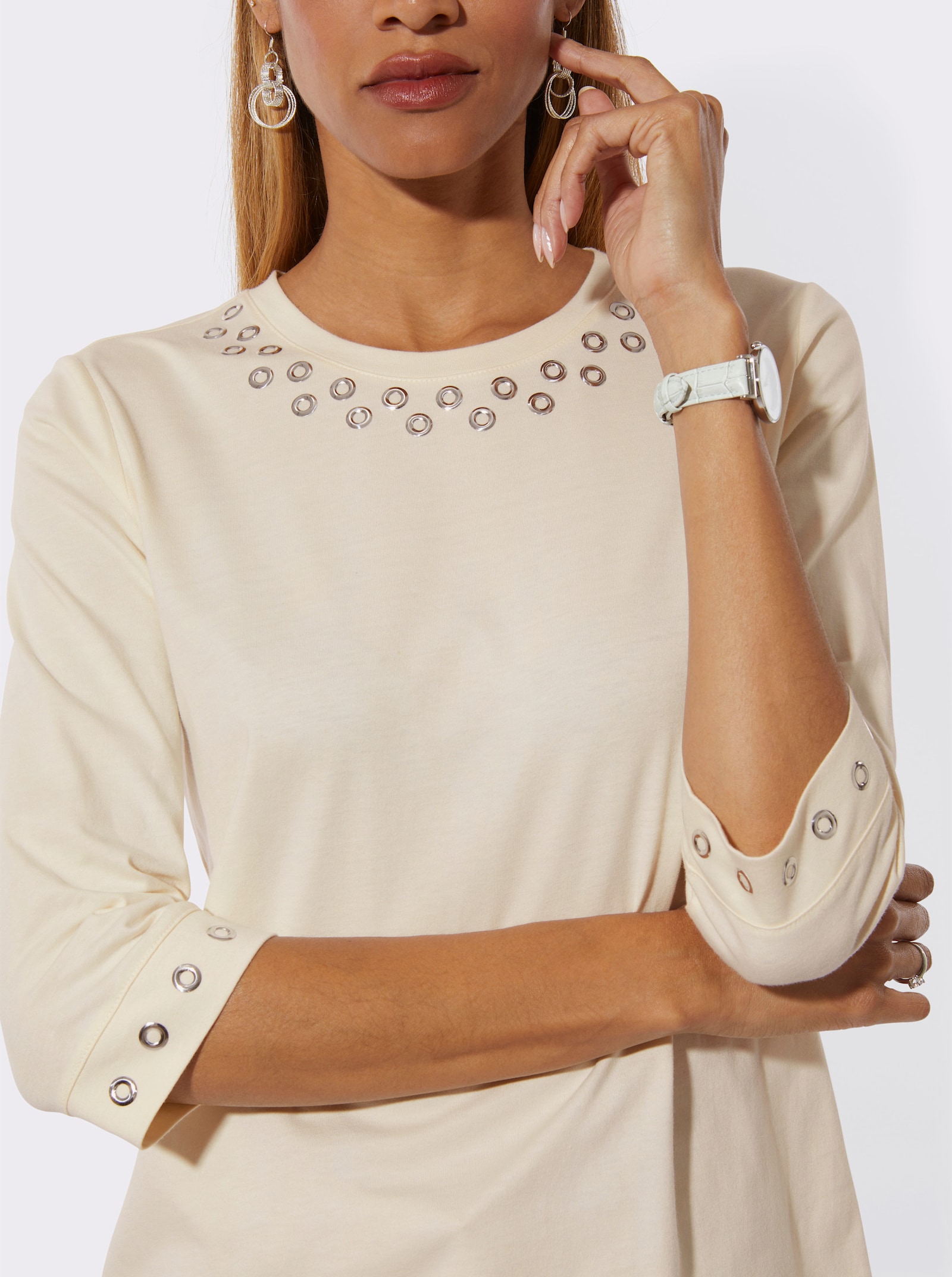 Rundhalsshirt aus reiner Baumwolle - champagner