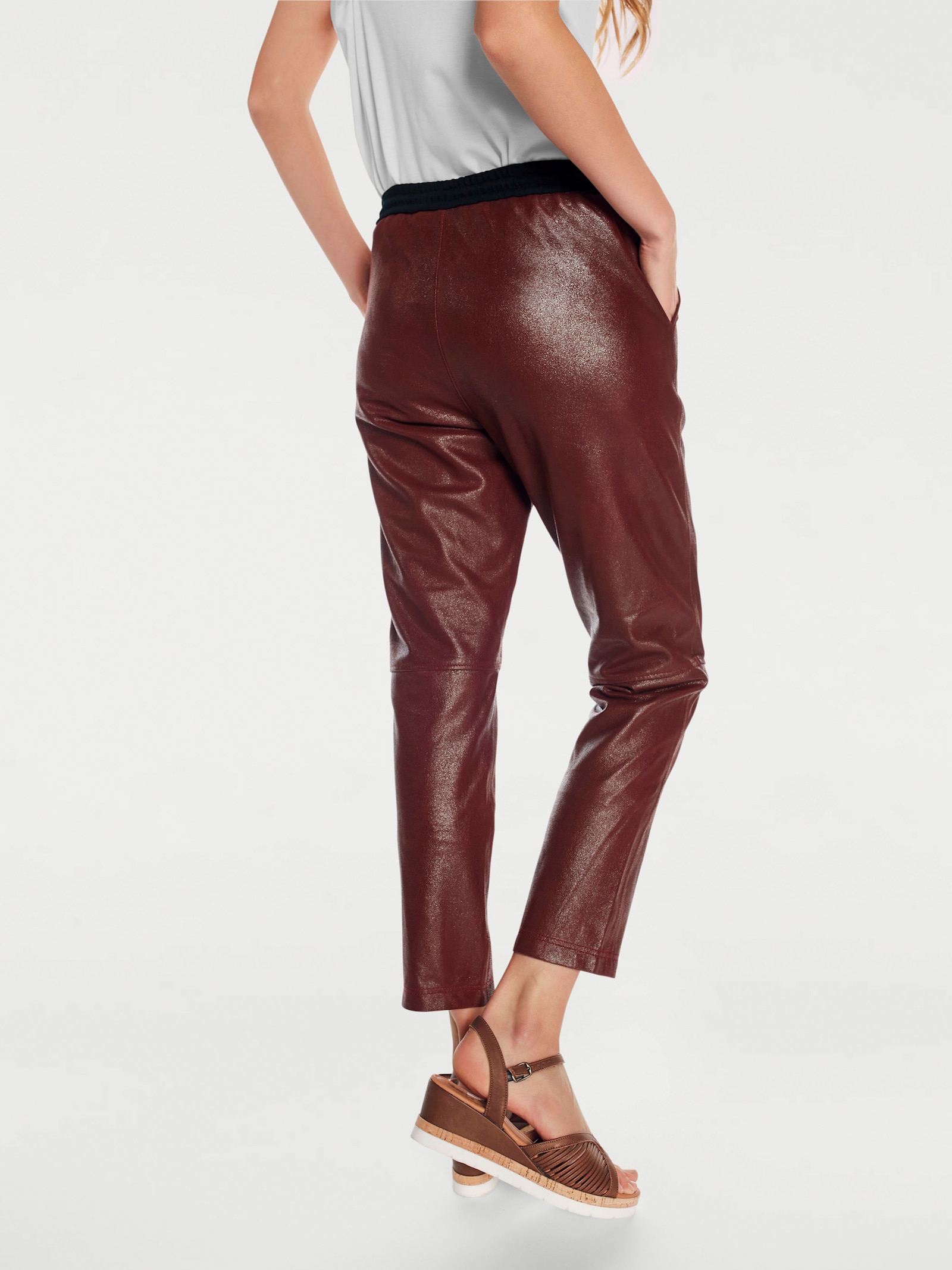 heine Leren broek in jogpantsmodel - bruin