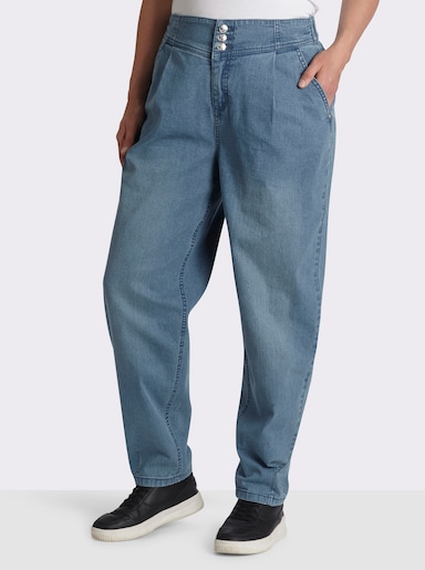 sheego High-waist-Jeans mit Bundfalten und Barrel-Leg - blue-bleached
