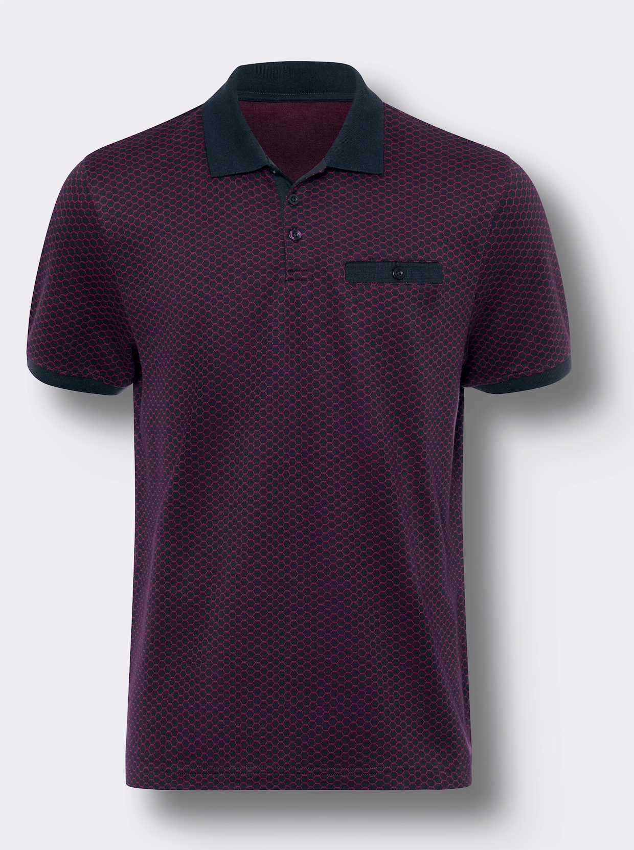 Kurzarm-Poloshirt - marine-kirsche-bedruckt