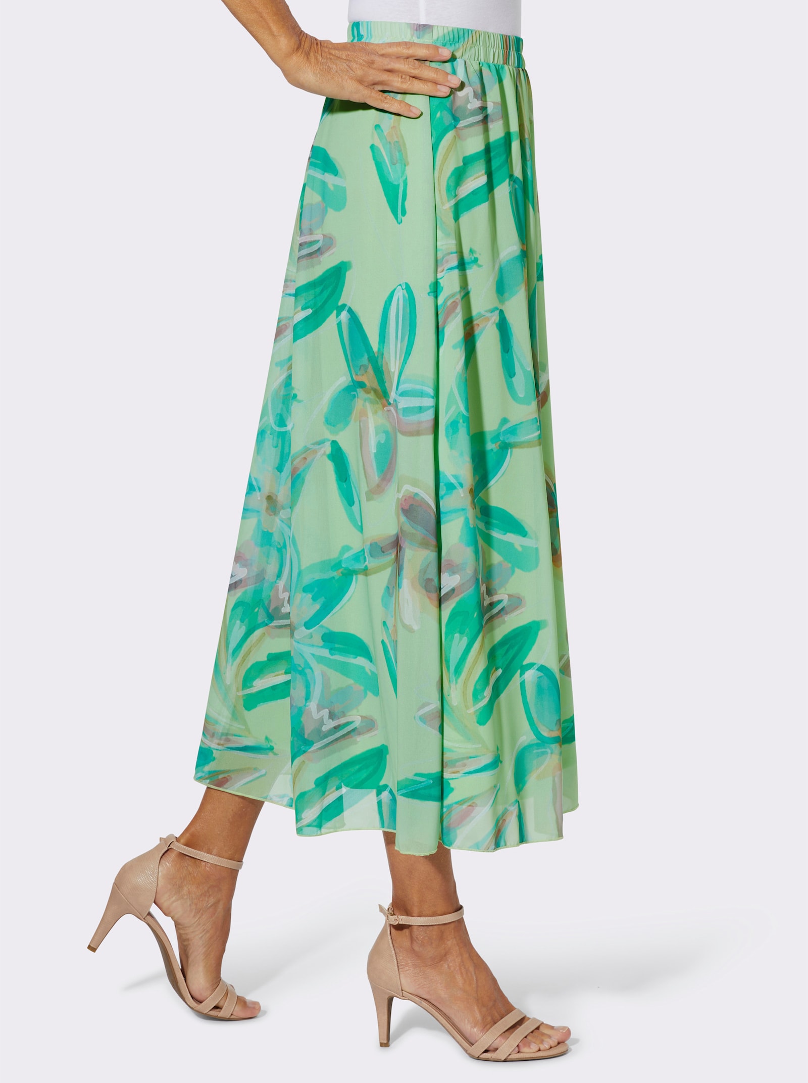 Bahnenrock mit Blütendruck - reseda-rosé-bedruckt