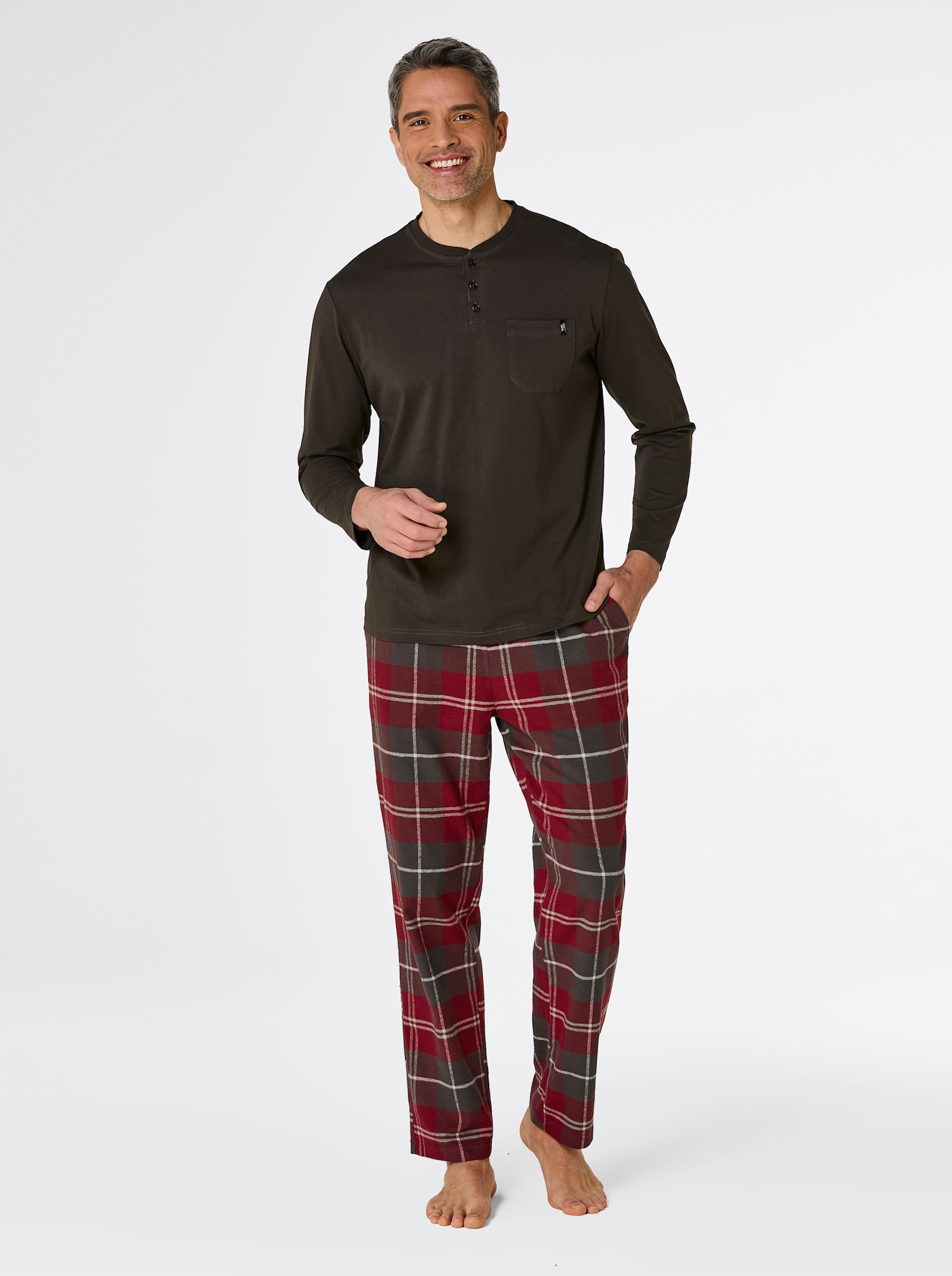 wäschepur men Pyjama - grafiet/donkerrood geruit