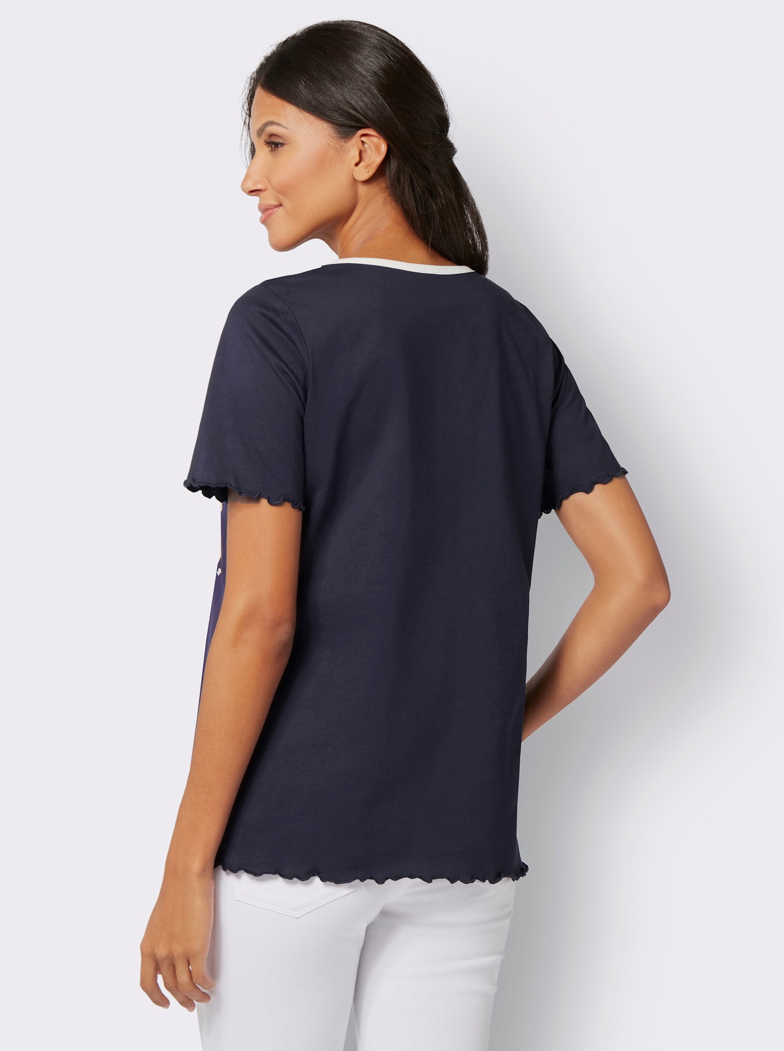 2-in-1-Shirt mit eingenähtem Top, bedruckt - marine-ecru