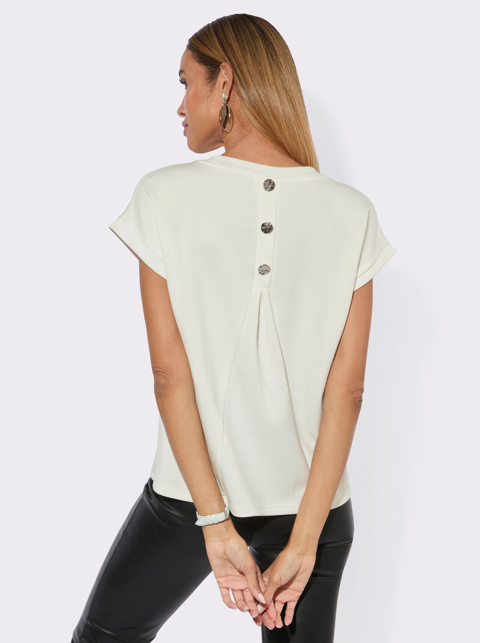 Sweatshirt mit Glitzersteinchen-Verzierung - ecru