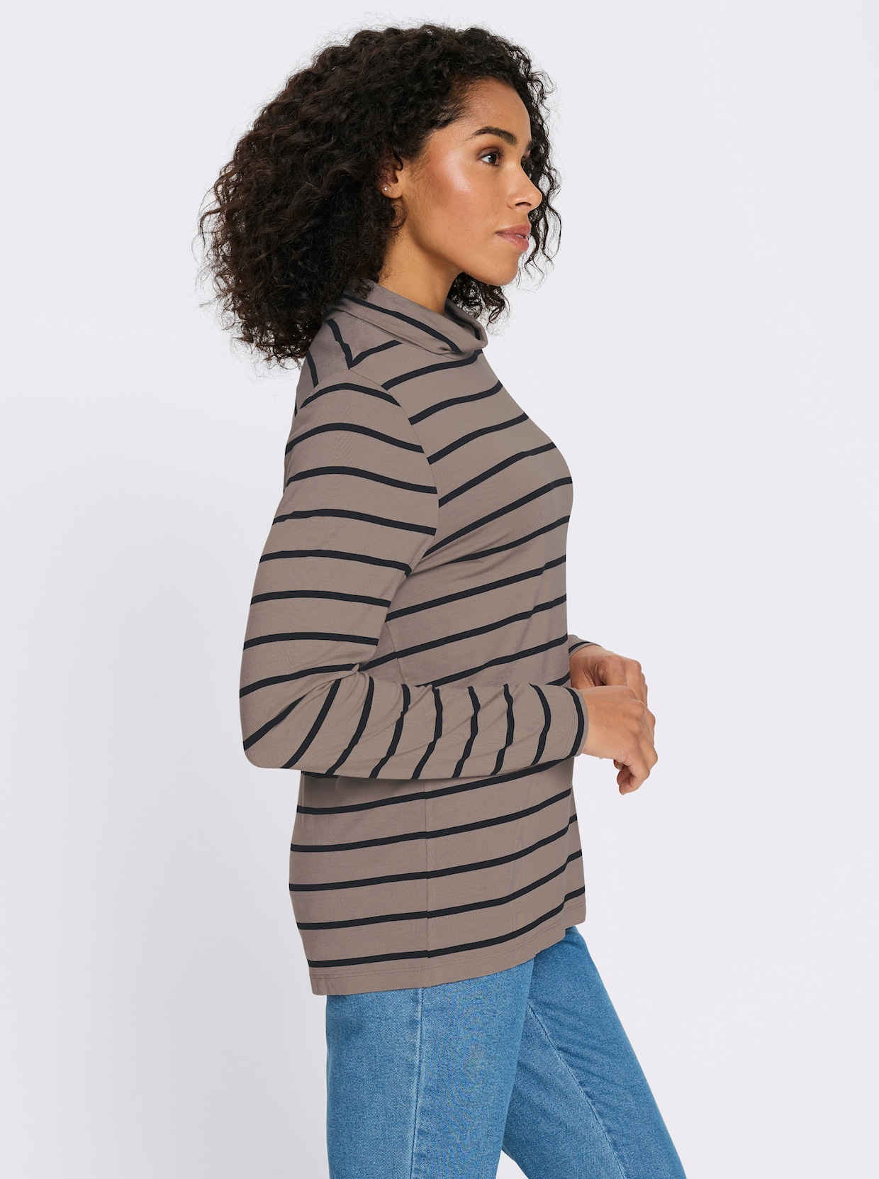 Polotröja med randmönster - sesam-svart-randig