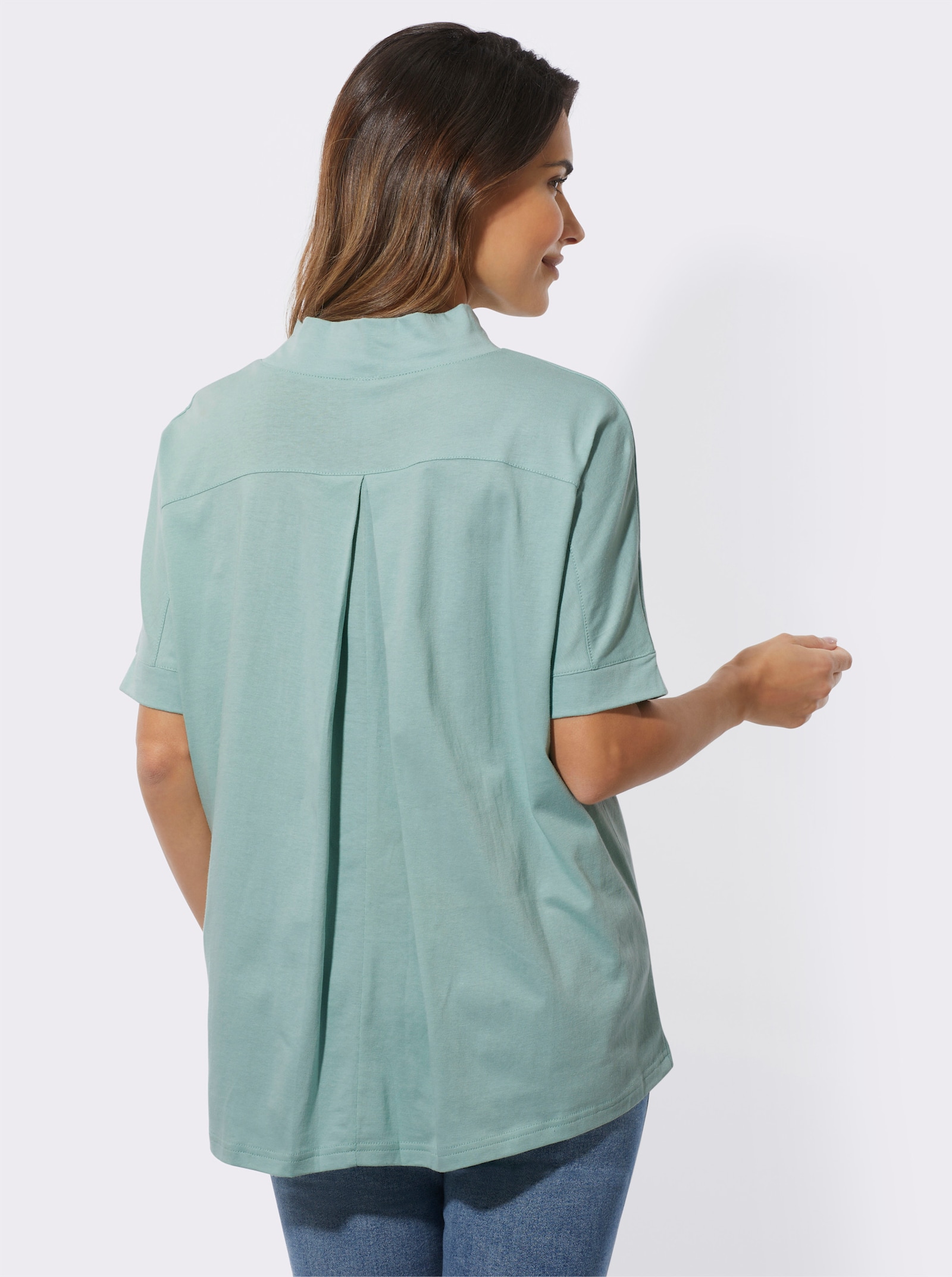 Stehkragenshirt mit Falte hinten - kalkmint