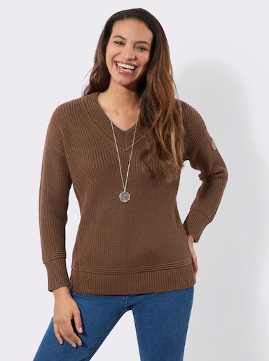 V-Ausschnitt-Pullover - braun