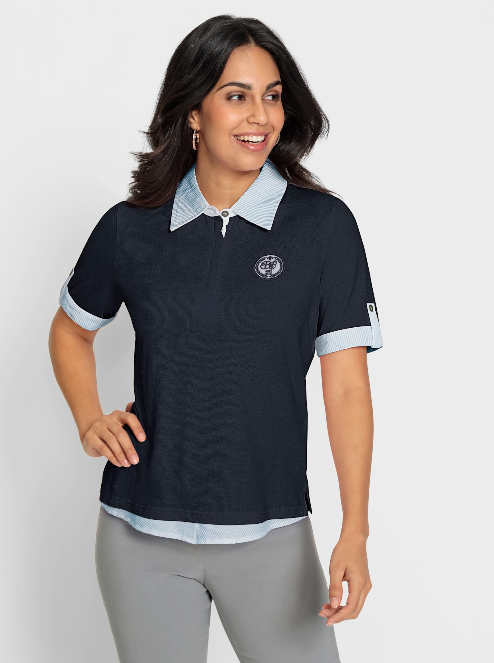 Poloshirt met borduursel en embleem - marine