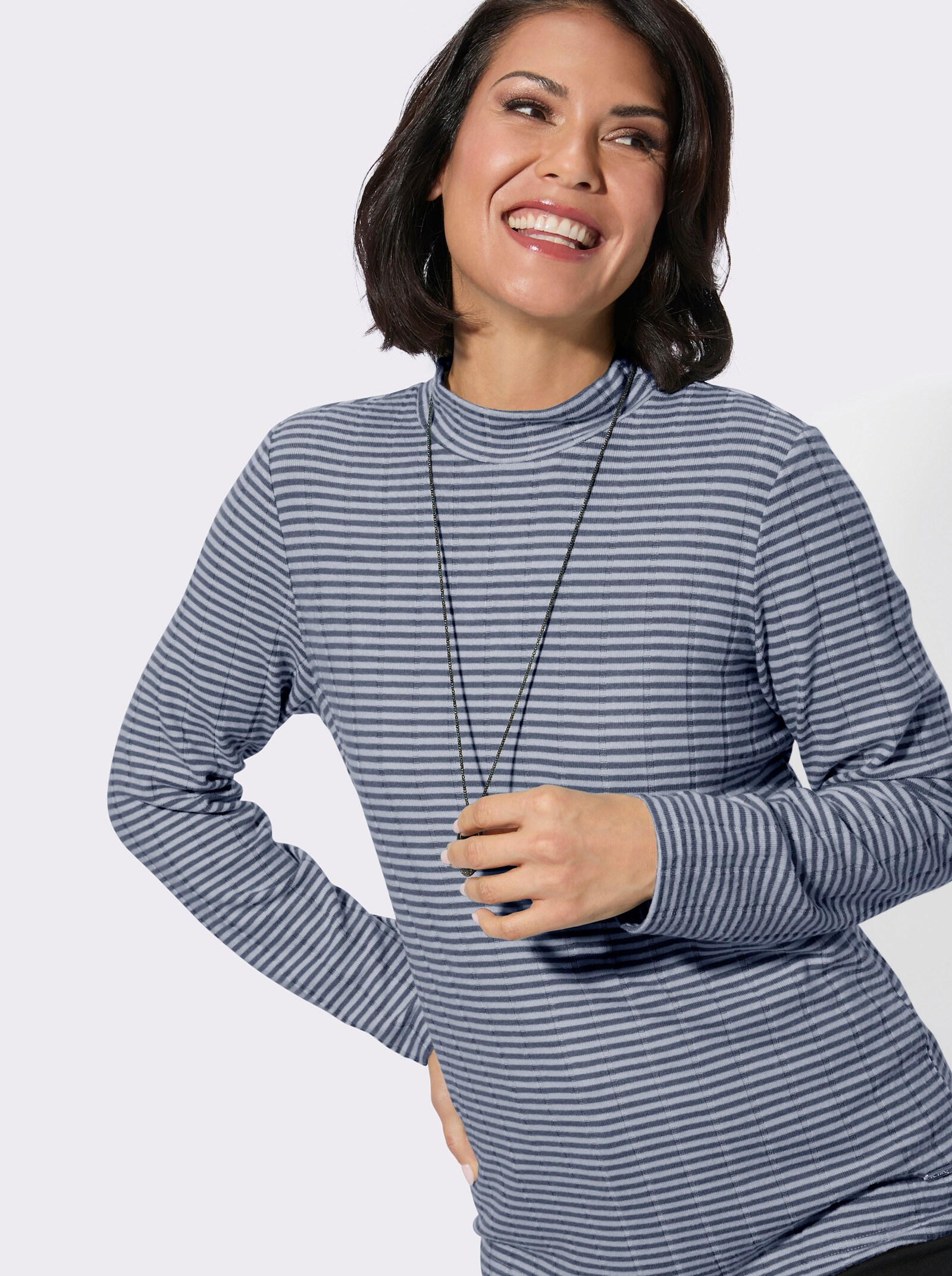 Langarmshirt - dunkelblau-ecru-geringelt