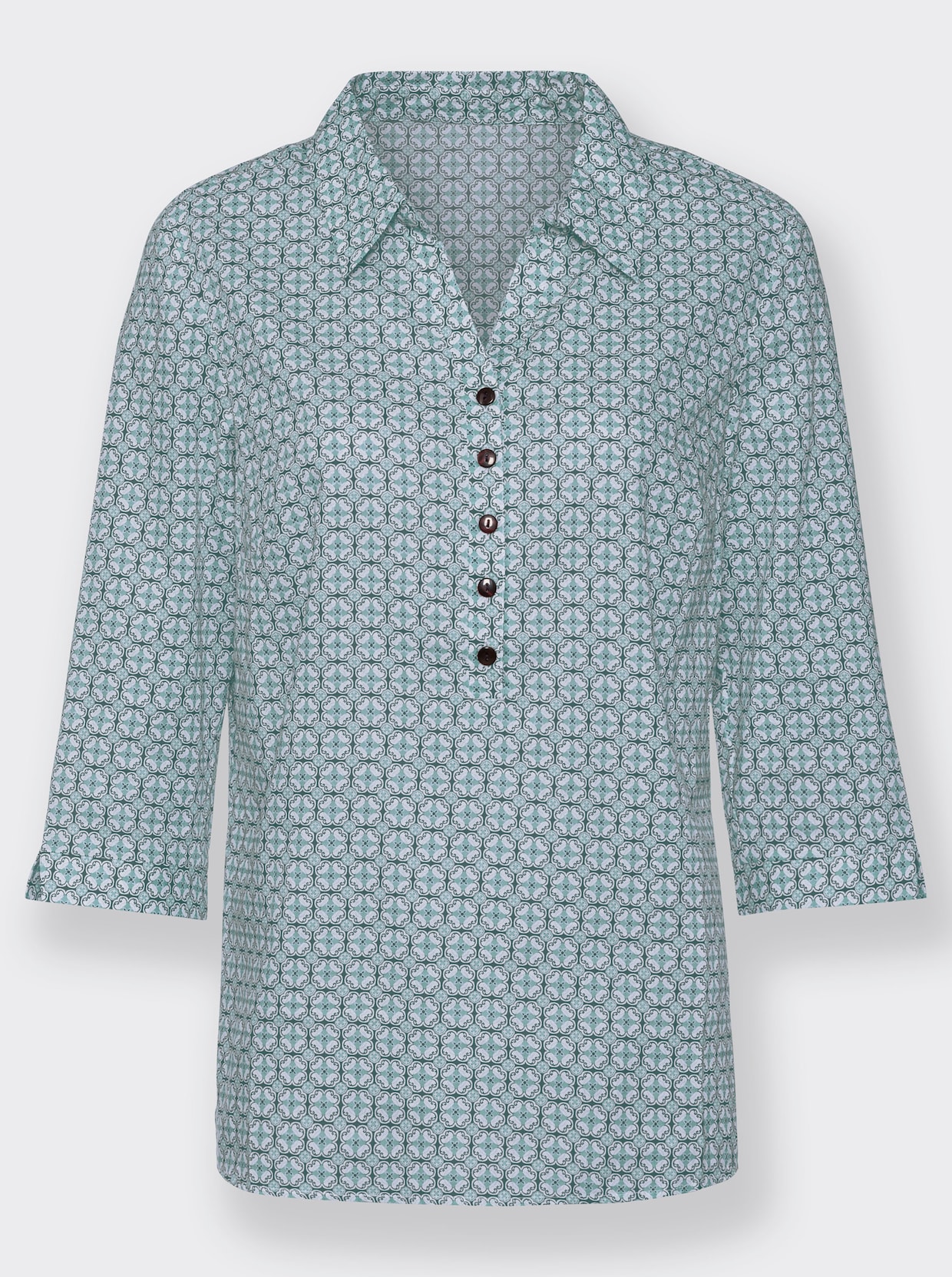 Comfortabele blouse - jade/wit geprint