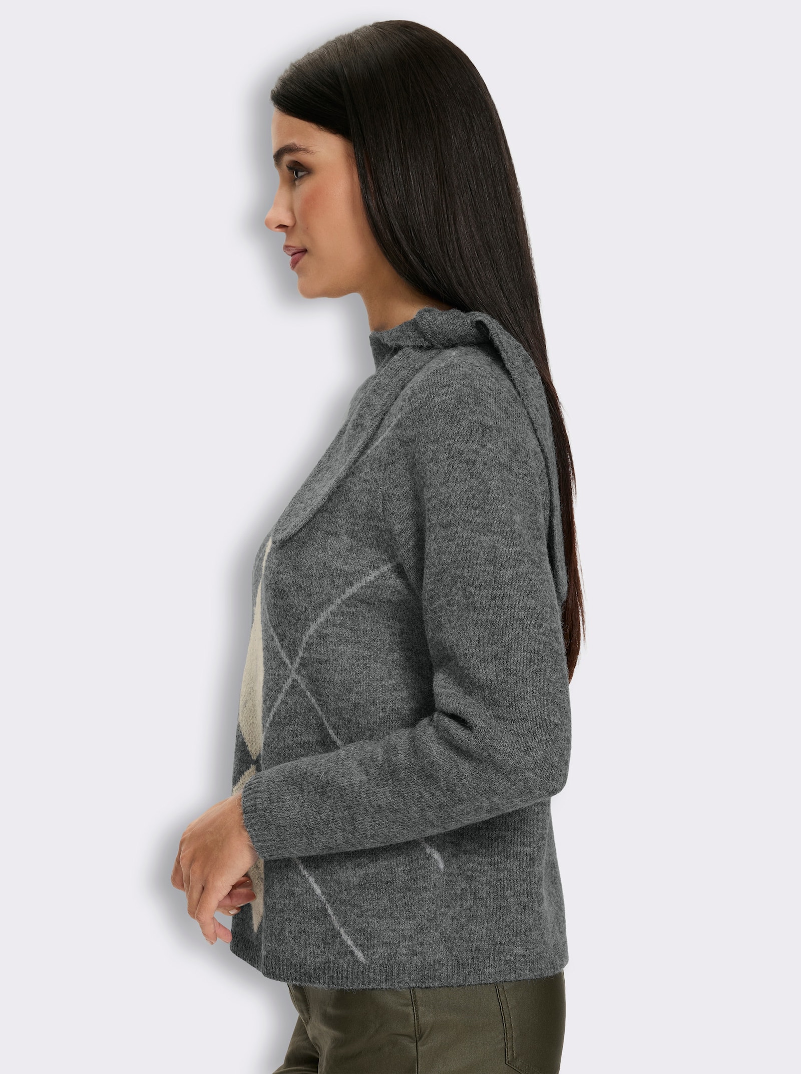 heine Jacquardpullover mit Rautenmuster - anthrazit-sand-gemustert