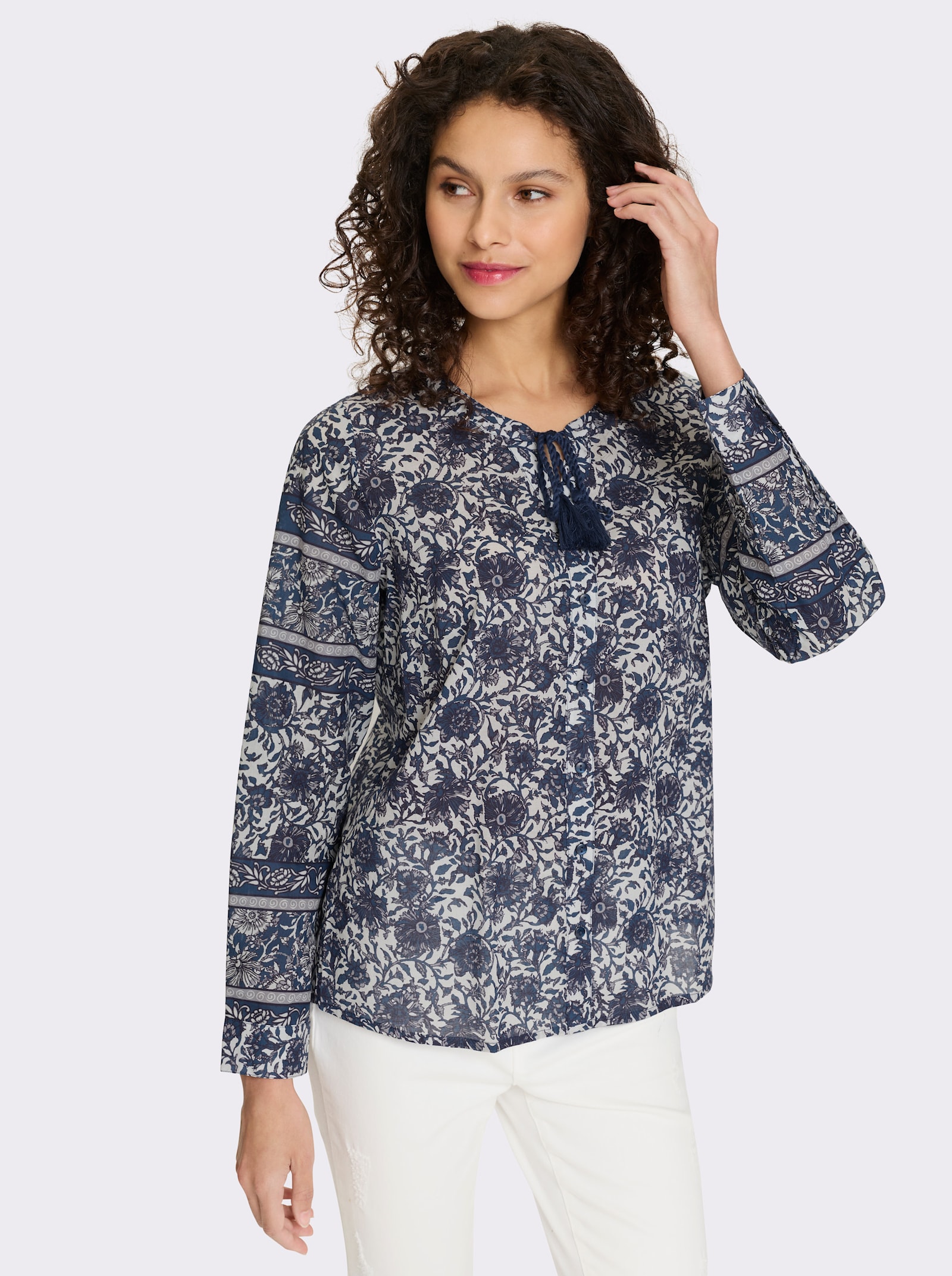 heine Druckbluse mit floralem Muster - champagner-dunkelblau-bedruckt