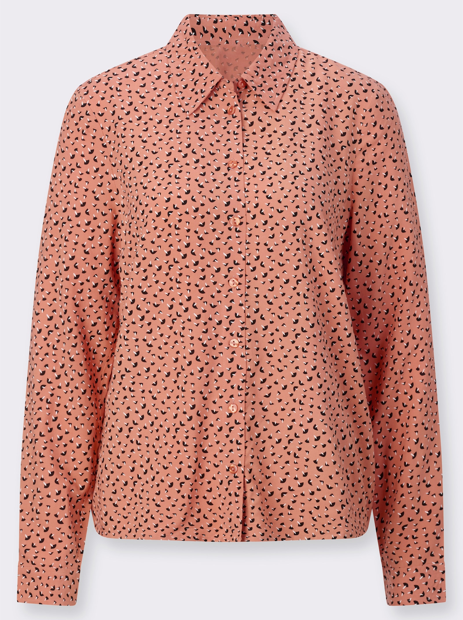 Langarmbluse im Minimal-Dessin - papaya-schwarz-bedruckt