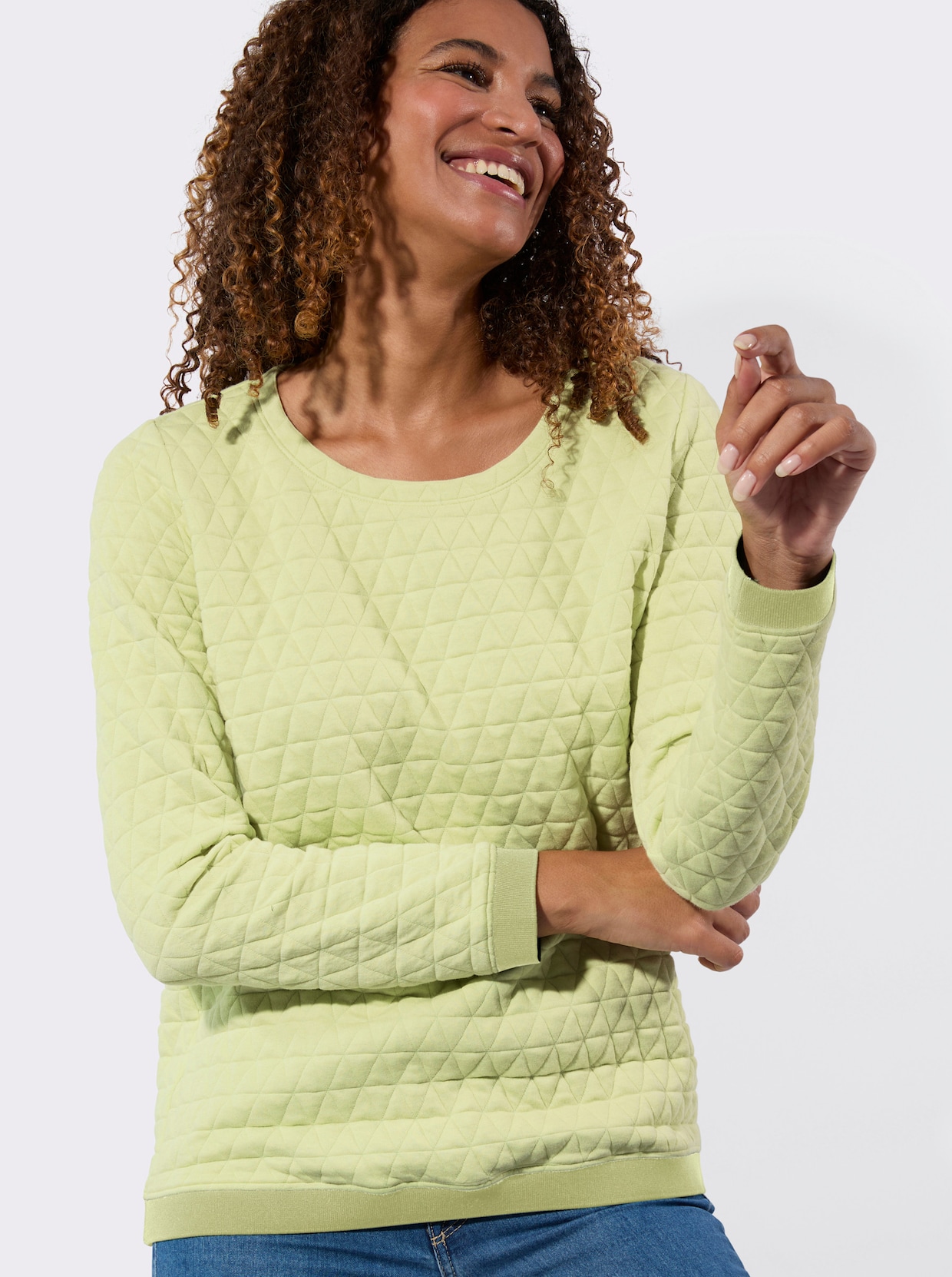 Rundhalsshirt im Jacquard-Muster - pistazie