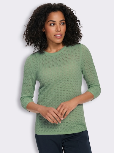 3/4-Arm-Pullover mit Ajour-Muster - eucalyptus