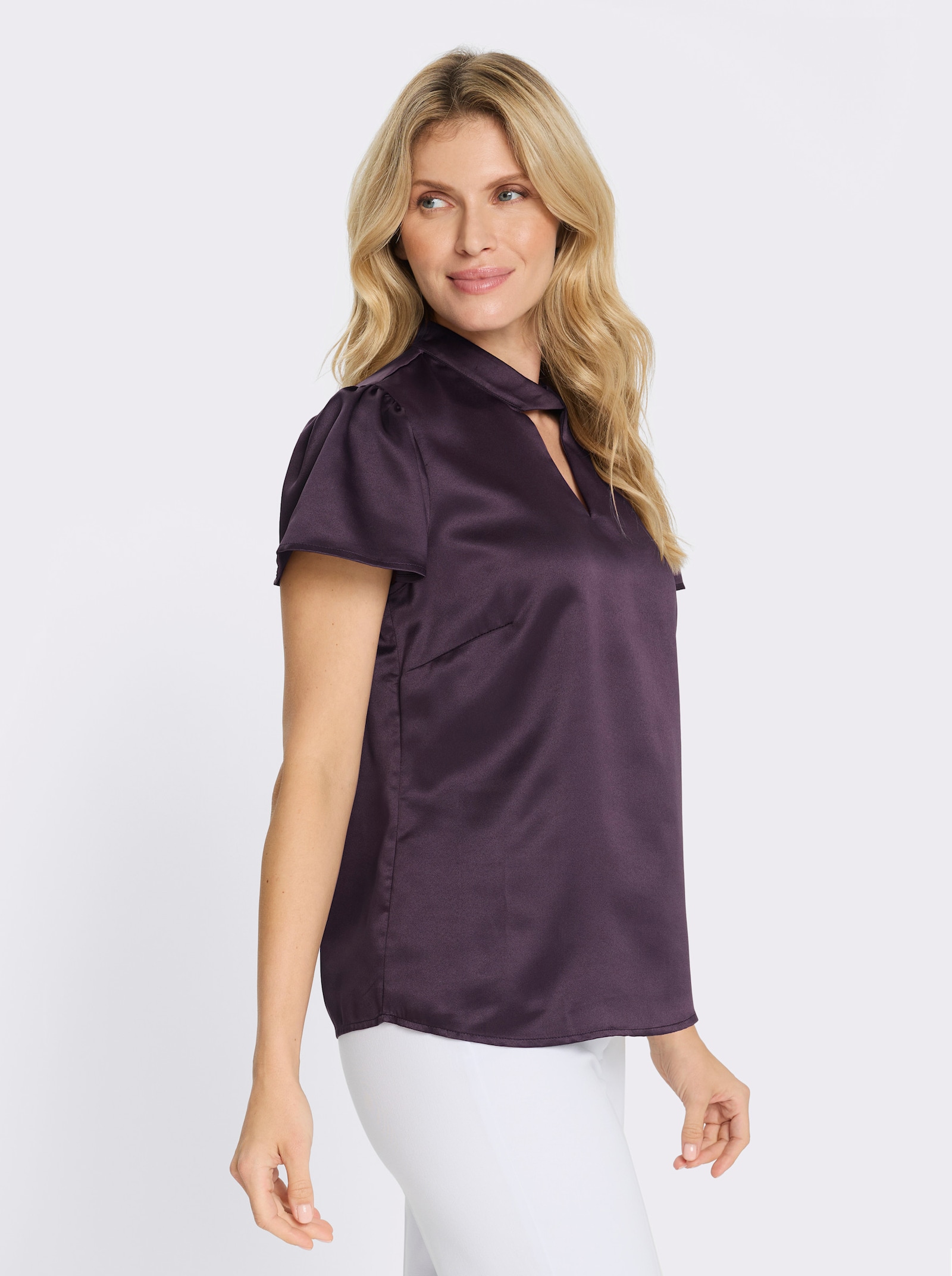 Satijnen blouse met vleermuismouwen - aubergine