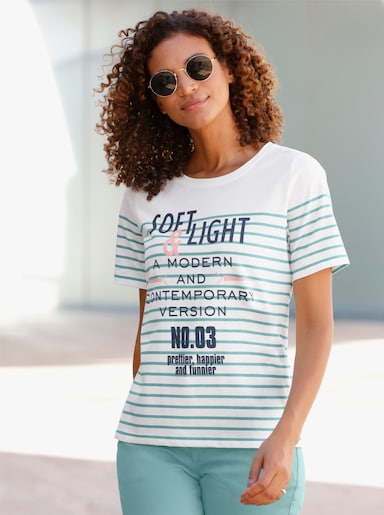 Kurzarmshirt aus zertifizierter Bio-Baumwolle - ecru-salbei-bedruckt