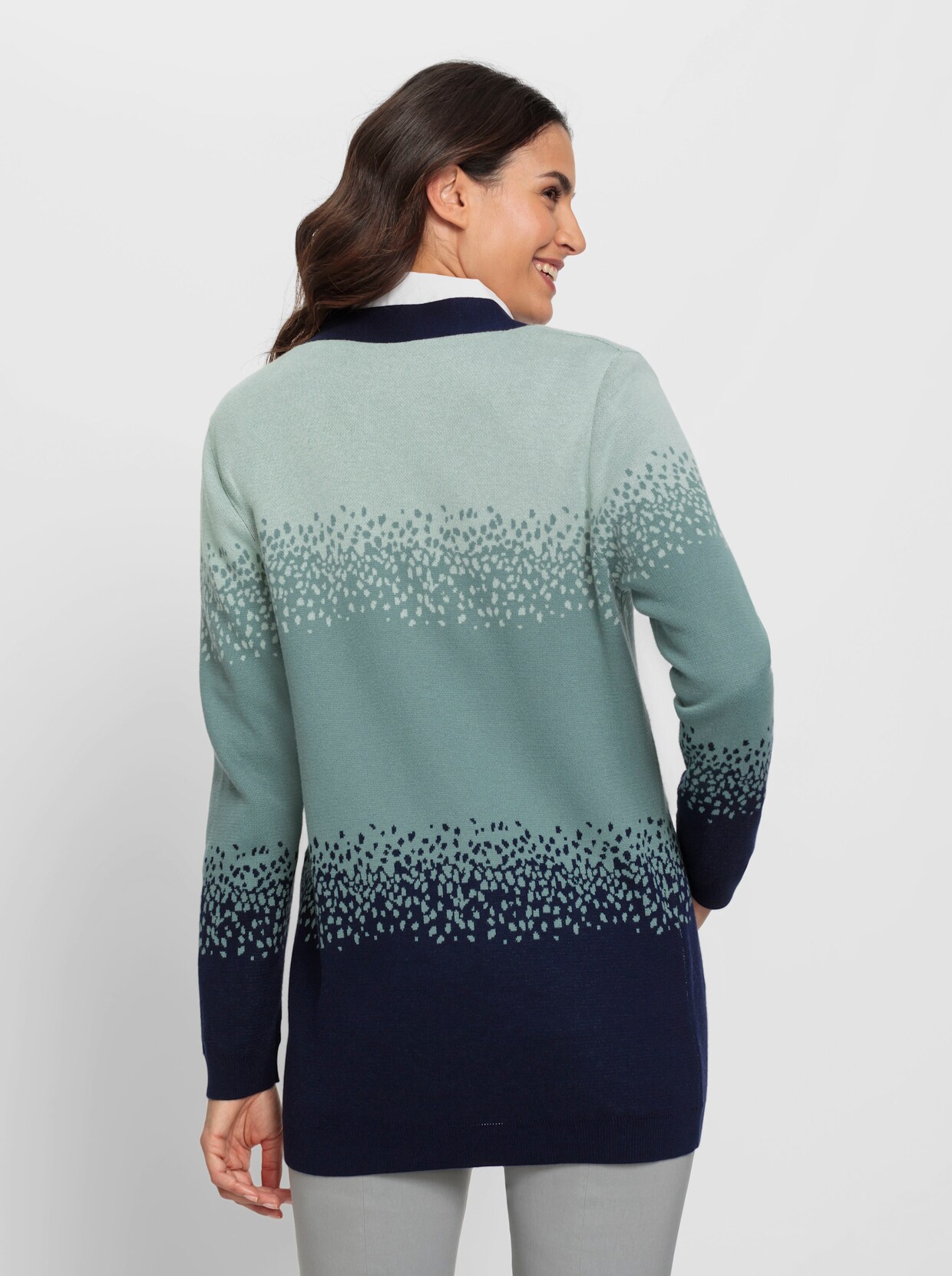 Jacquard-Strickjacke - marine-jade-gemustert