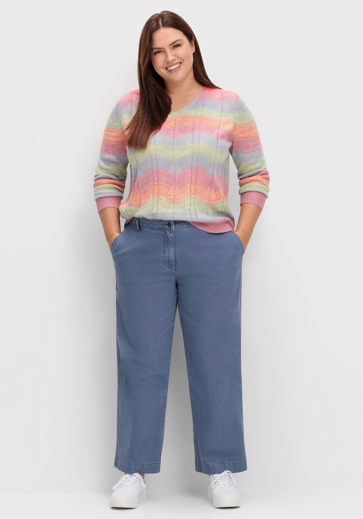 V-Ausschnitt-Pullover - flamingo-flieder-gemustert