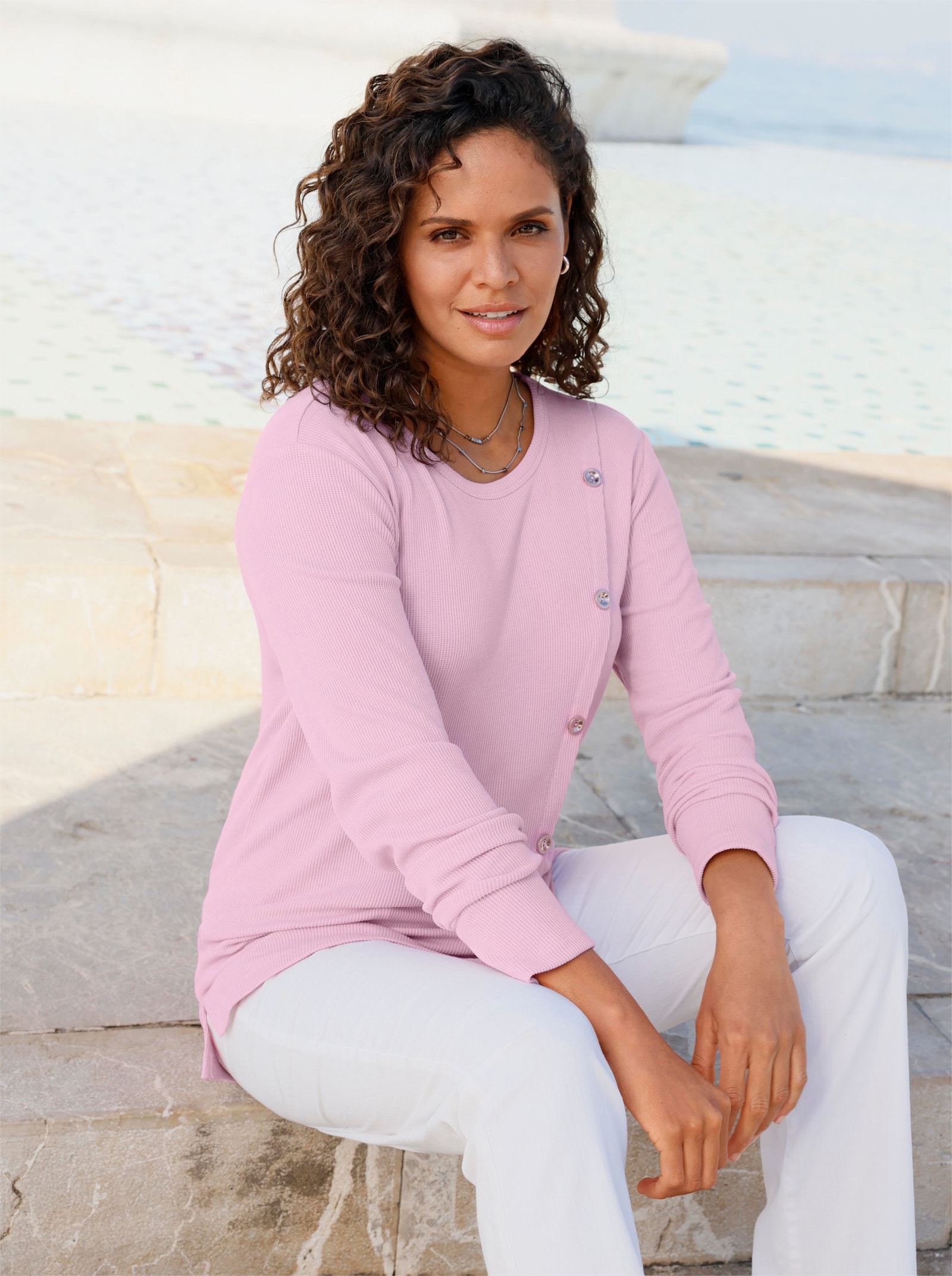 Rundhalsshirt mit langen Ärmeln - rosé