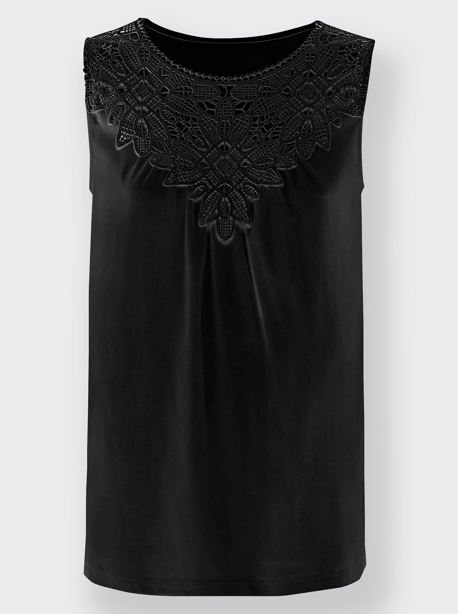 Shirttop met kant bij de hals - zwart