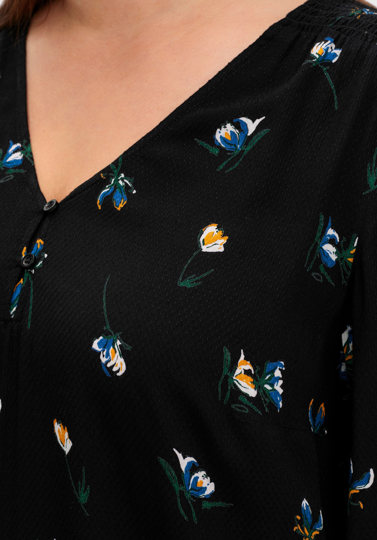 sheego Tunika mit floralem Allover-Druck - schwarz-gemustert