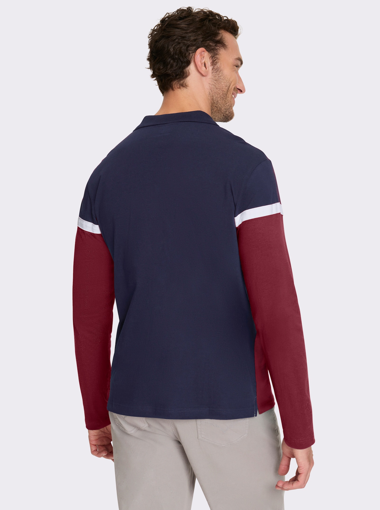 Catamaran Langarm-Poloshirt im Colour Blocking-Dessin - marine-dunkelrot