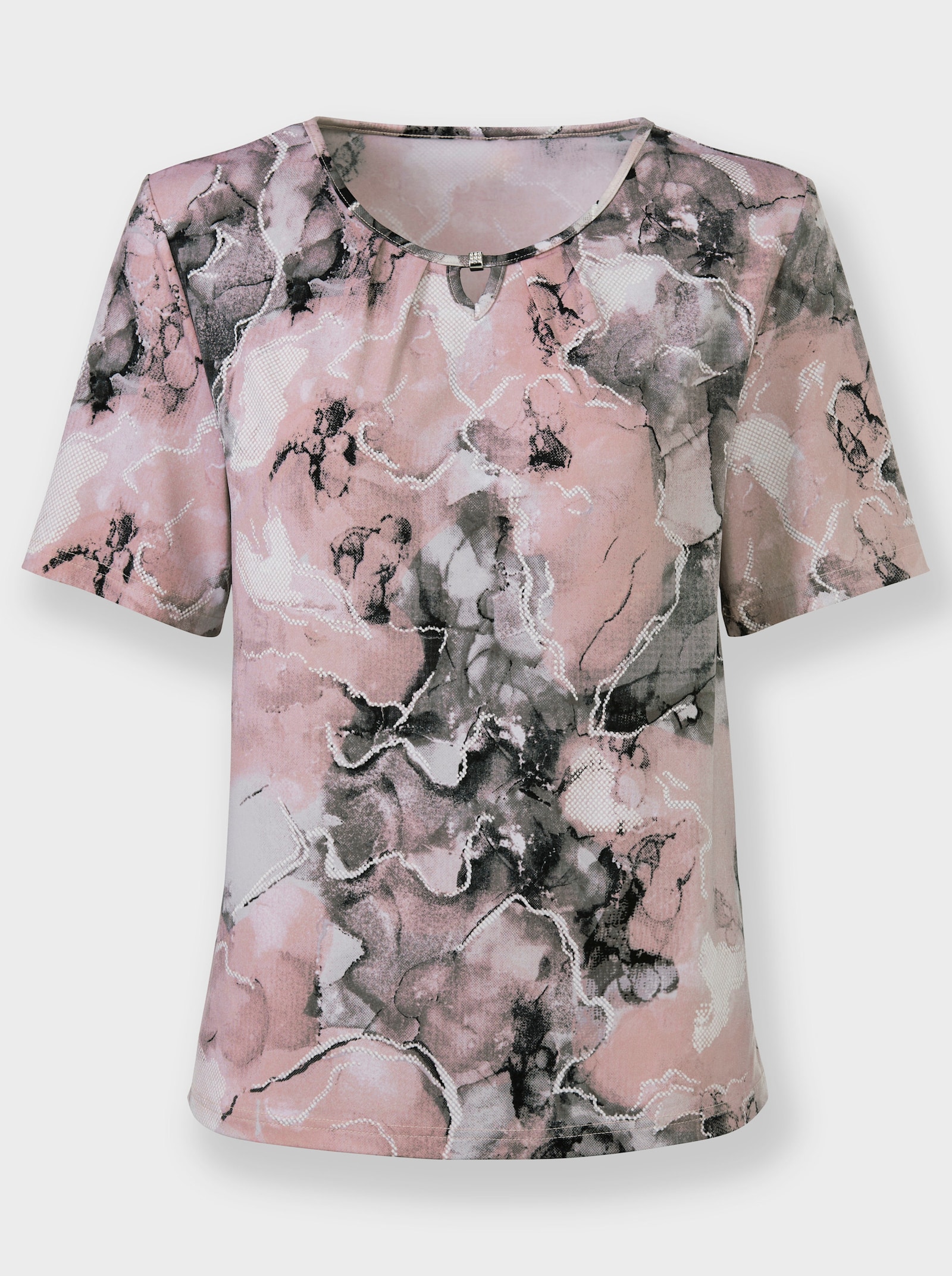 Shirt met ronde hals en siergesp - roze/steengrijs bedrukt