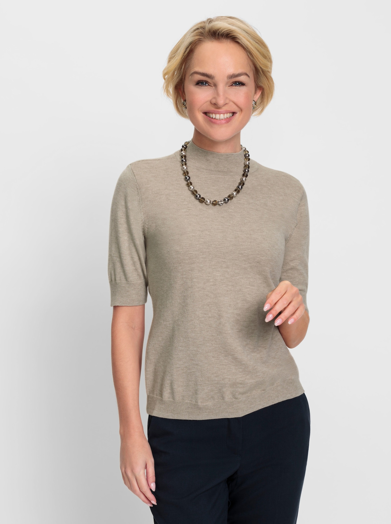 Pullover mit halblangem Ärmel - sesam-meliert