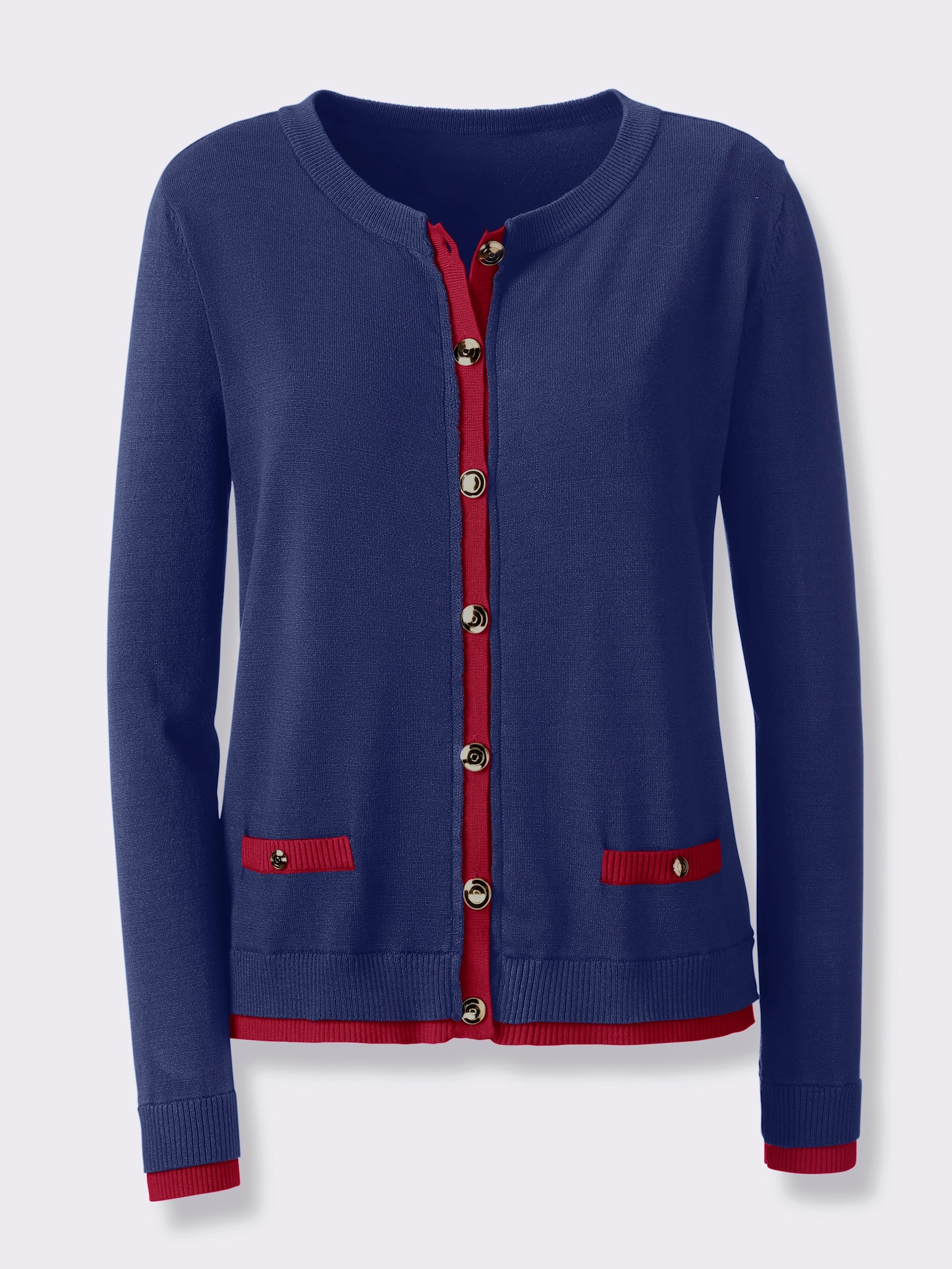 heine Strickjacke mit goldfarbenen Knöpfen - royalblau-rot