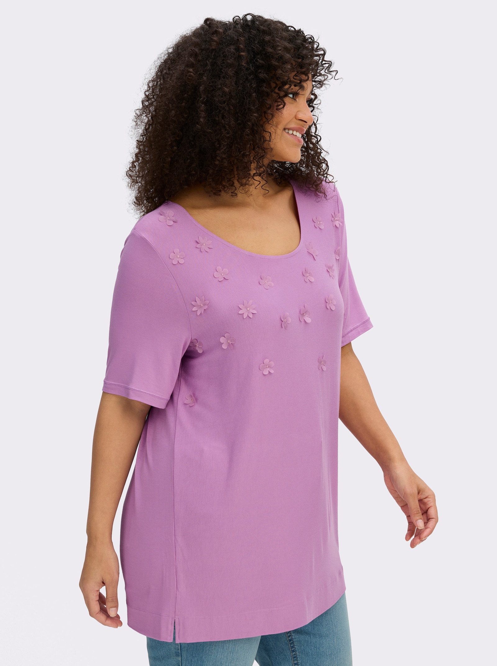 sheego Shirt mit 3D-Blütenapplikationen - orchidee