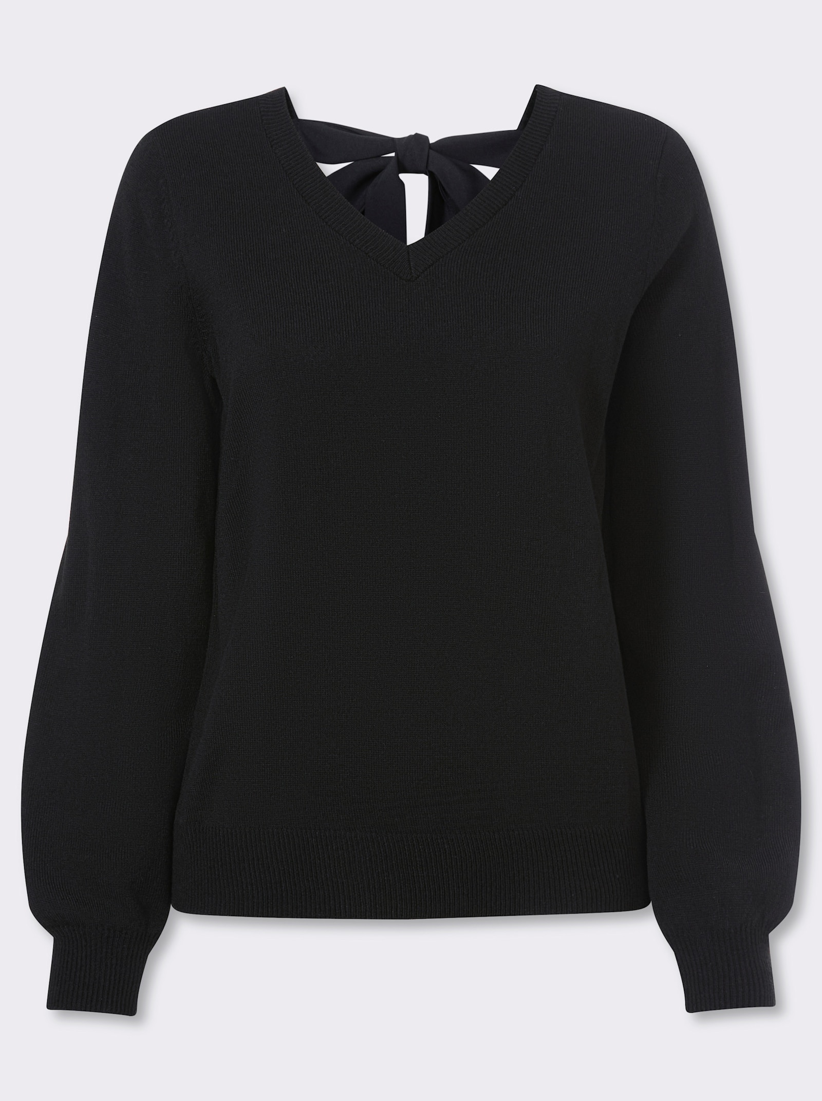 Langarm-Pullover mit Satinschleife im Rückteil - schwarz