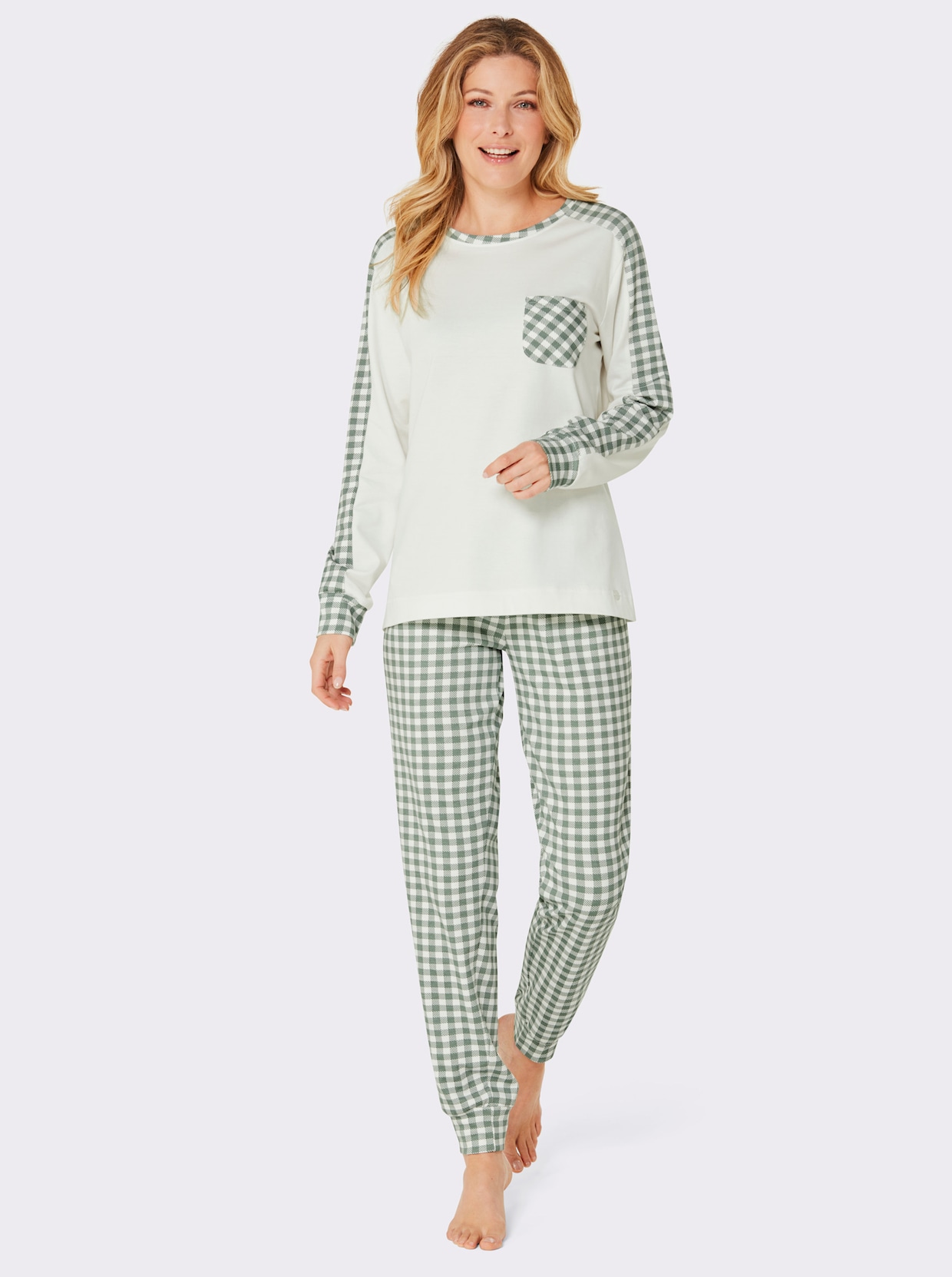 Pyjama - ecru/groen bedrukt